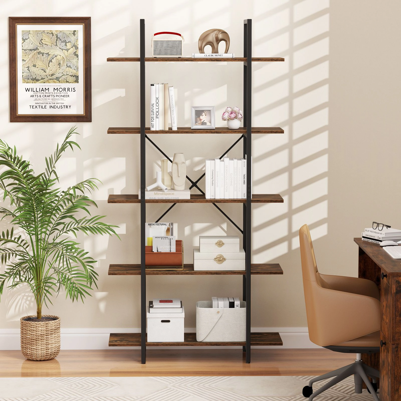 SlickBlue 62 Inch Tall 5 Tier Open Bookshelf Storage Rack