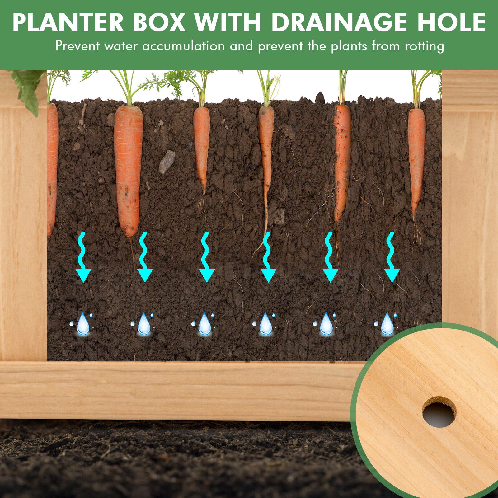 SlickBlue Portable Wooden Planting Box with Detachable Bottom Panel