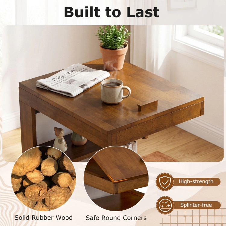 Hivvago C-Shaped End Table With Wheels And Adjustable Desktop For Sofa Couch Bedside