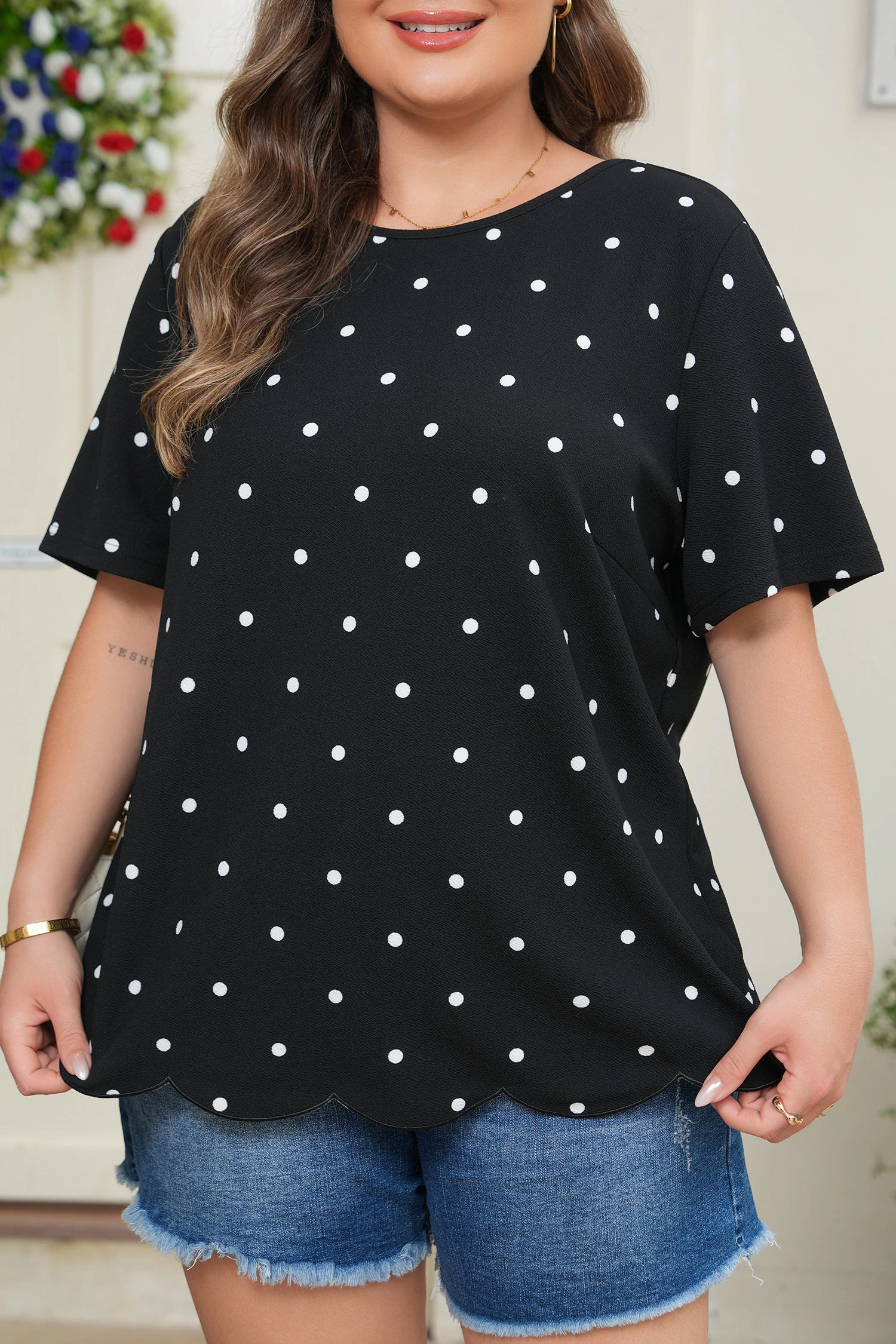 Threaded Pear Women's Margaret Dotted Casual PLUS Top