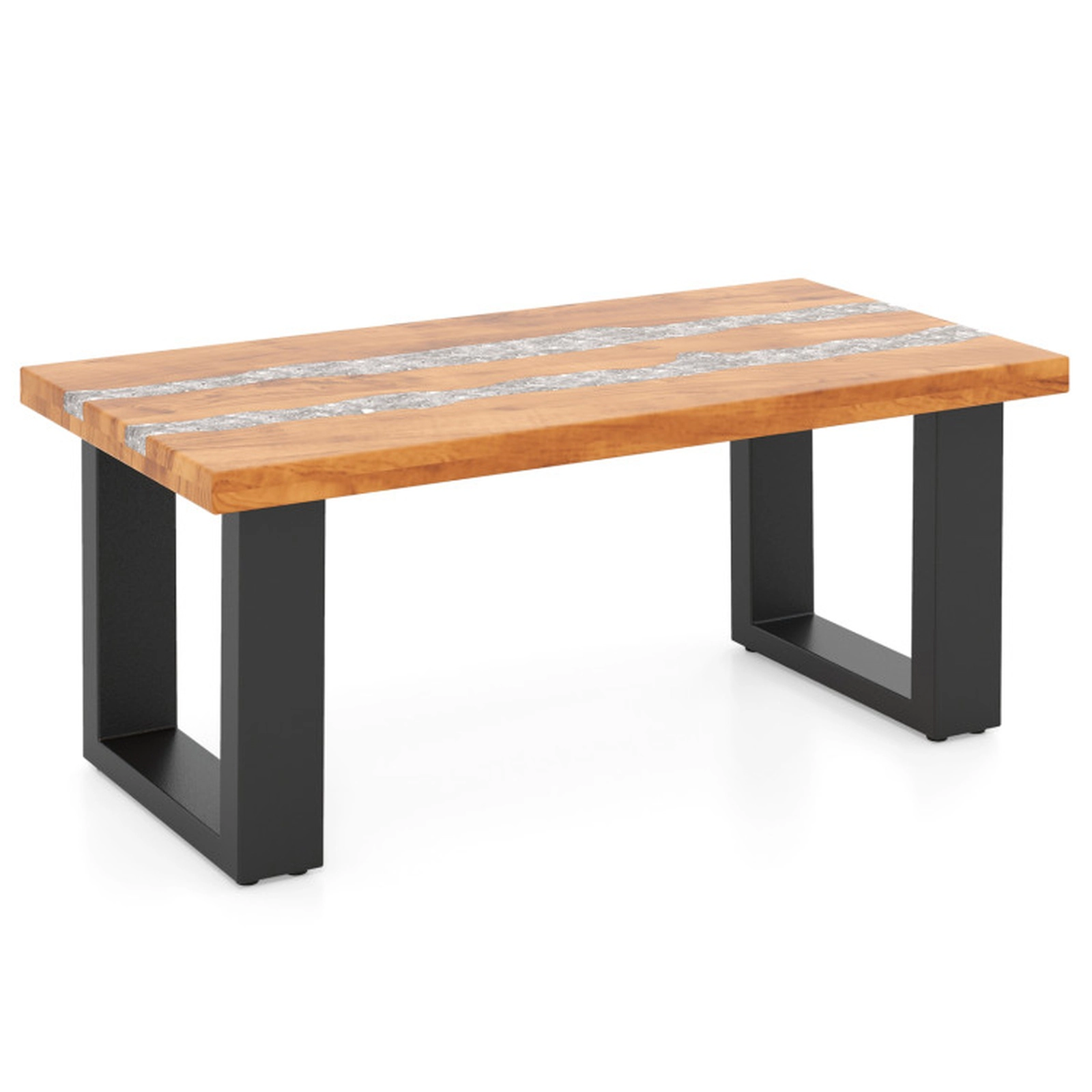 SUGIFT Teak Wood Patio Coffee Table with River Feel HDPE Tabletop 46-lb Tabletop Capacity Natural