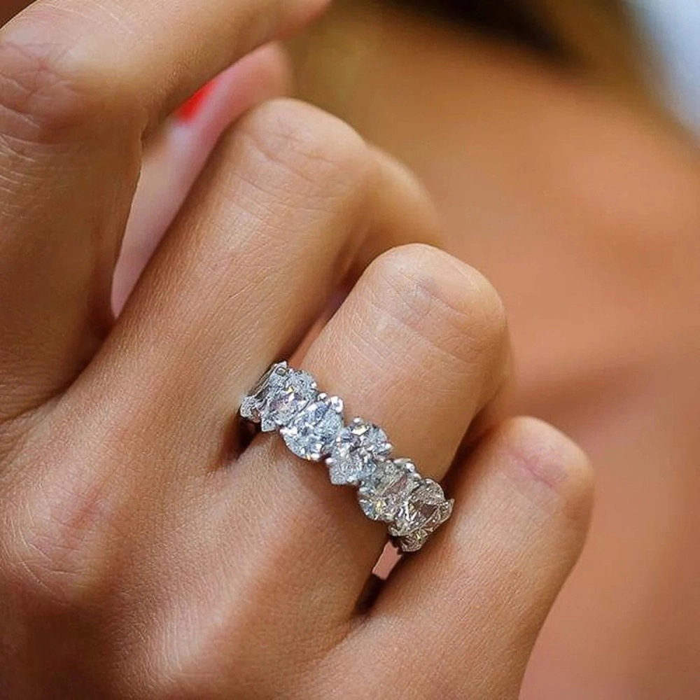 Chic Sparkling Geometric Cubic Zirconia Rings for Women Fashion Wedding Band Jewelry