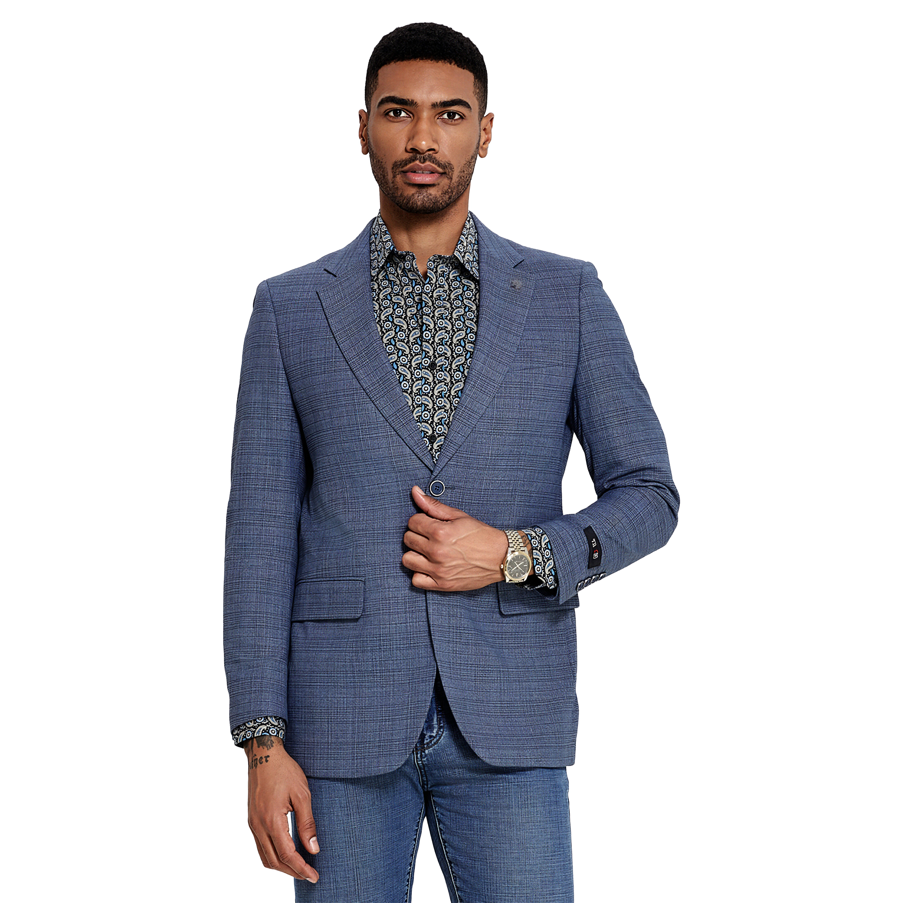 Tazzio Mens Slim Fit Textured Plaid Sport Coat