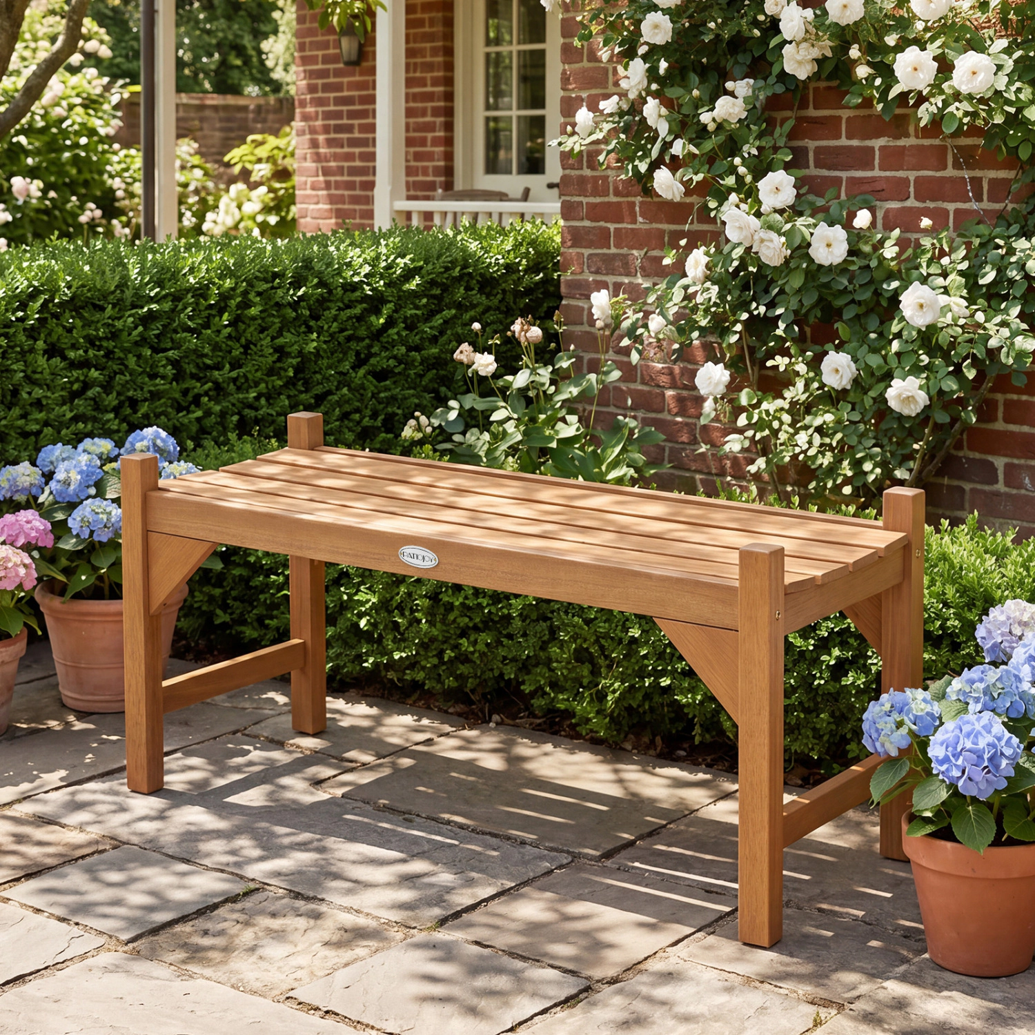 LJG 40 Inch Outdoor Bench with Slatted Contoured Seat for Deck Entryway