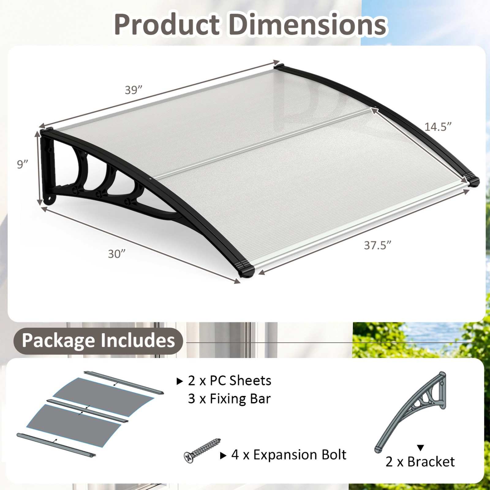 SUGIFT Black 39 x 30 Inch Exterior Outdoor Window Awning Door Canopy