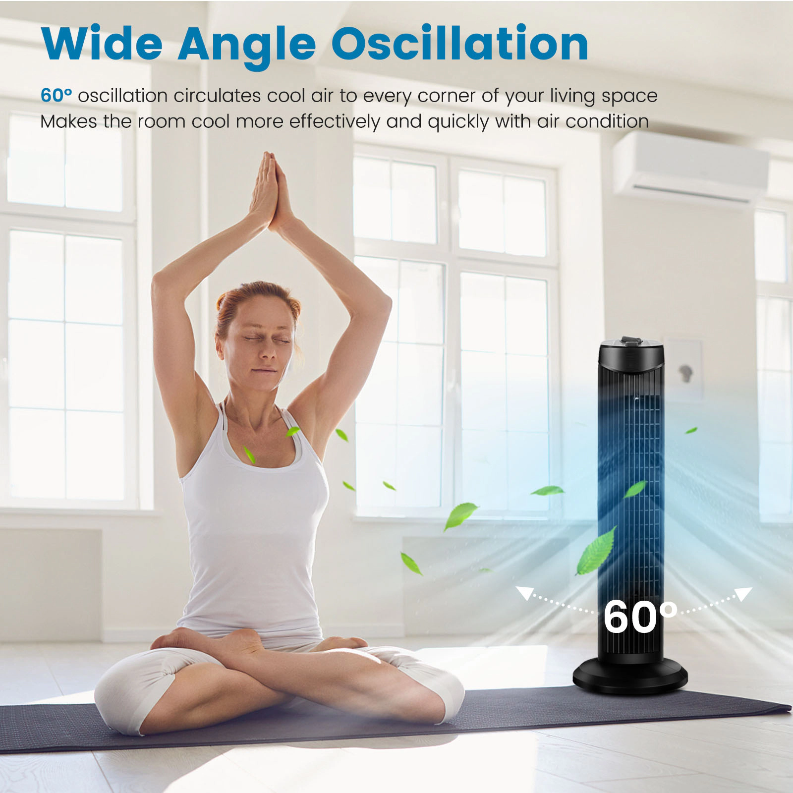 SlickBlue Portable Floor Tower Fan with 3-Speed Airflow for Home and Office