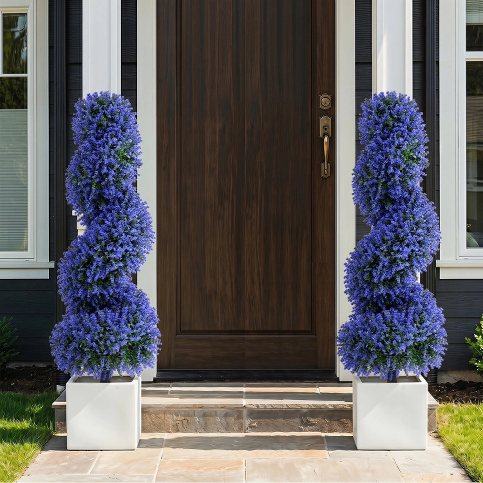 SUGIFT Set of 2 36-in Purple Artificial Spiral Topiary Trees with 600 Branch Tips and 6-in Ground Spikes