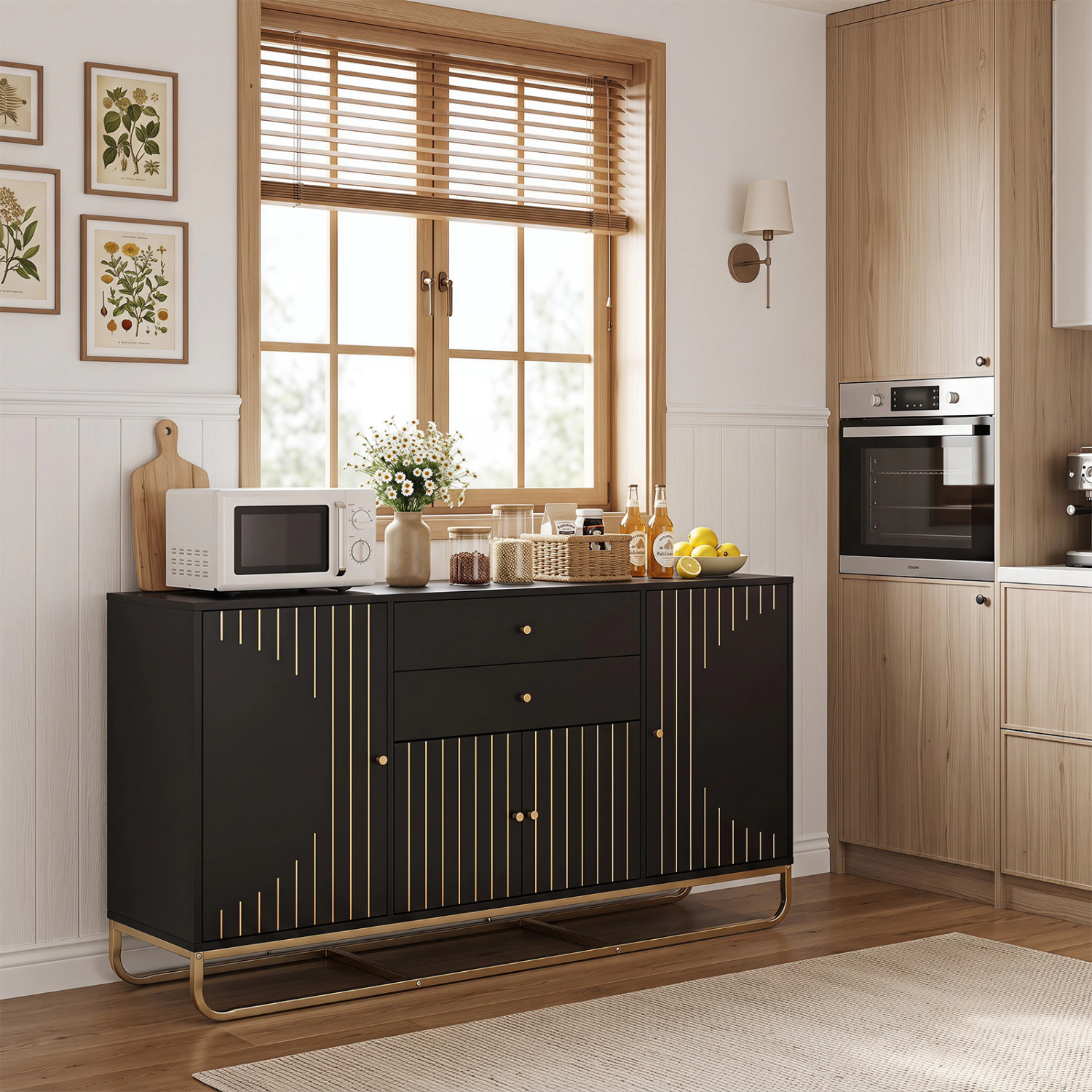 LJG Modern Buffet Sideboard Cabinet with 2 Drawers & Adjustable Shelves for Dining Room