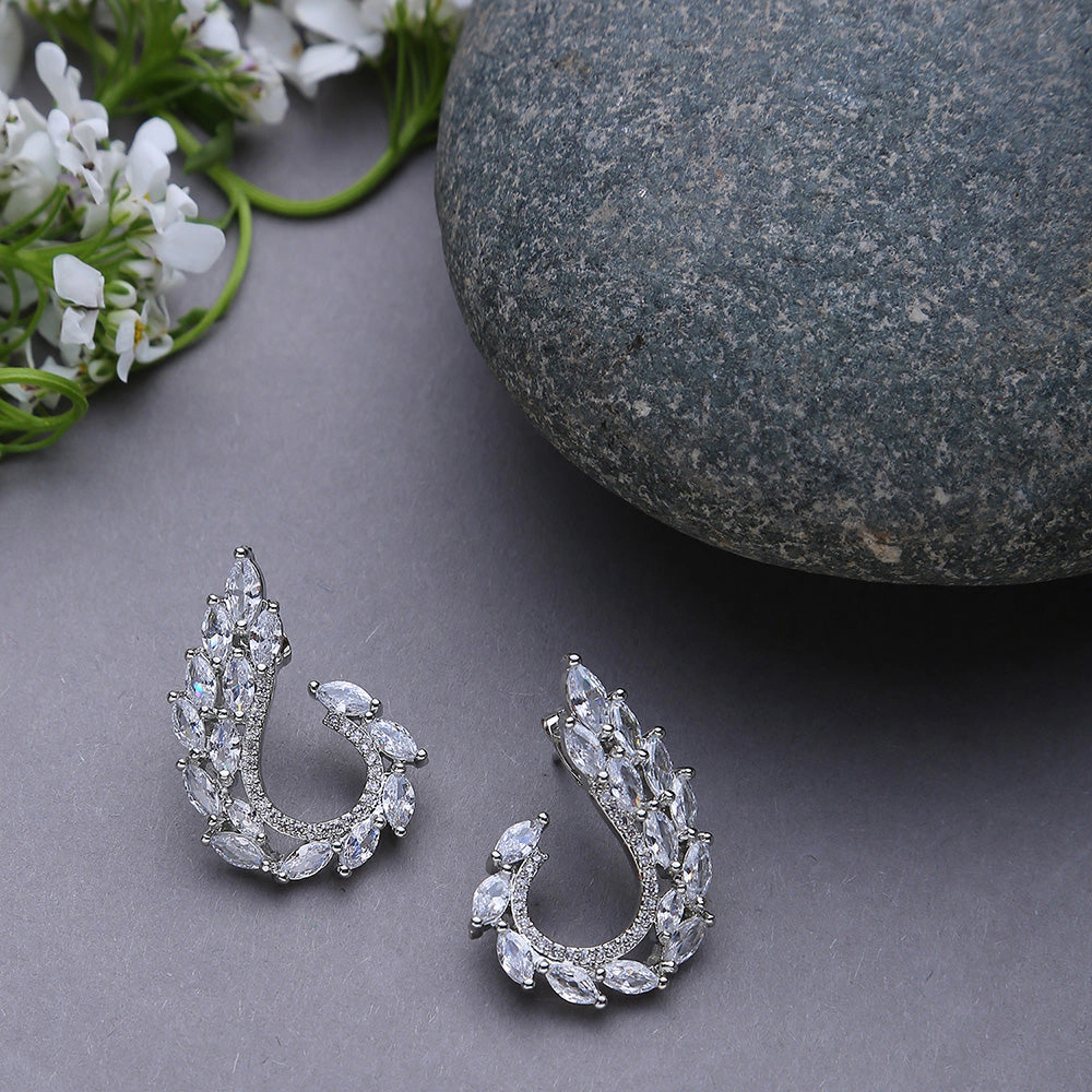 SOHI Women's Silver Embellished Cluster Drop Earrings