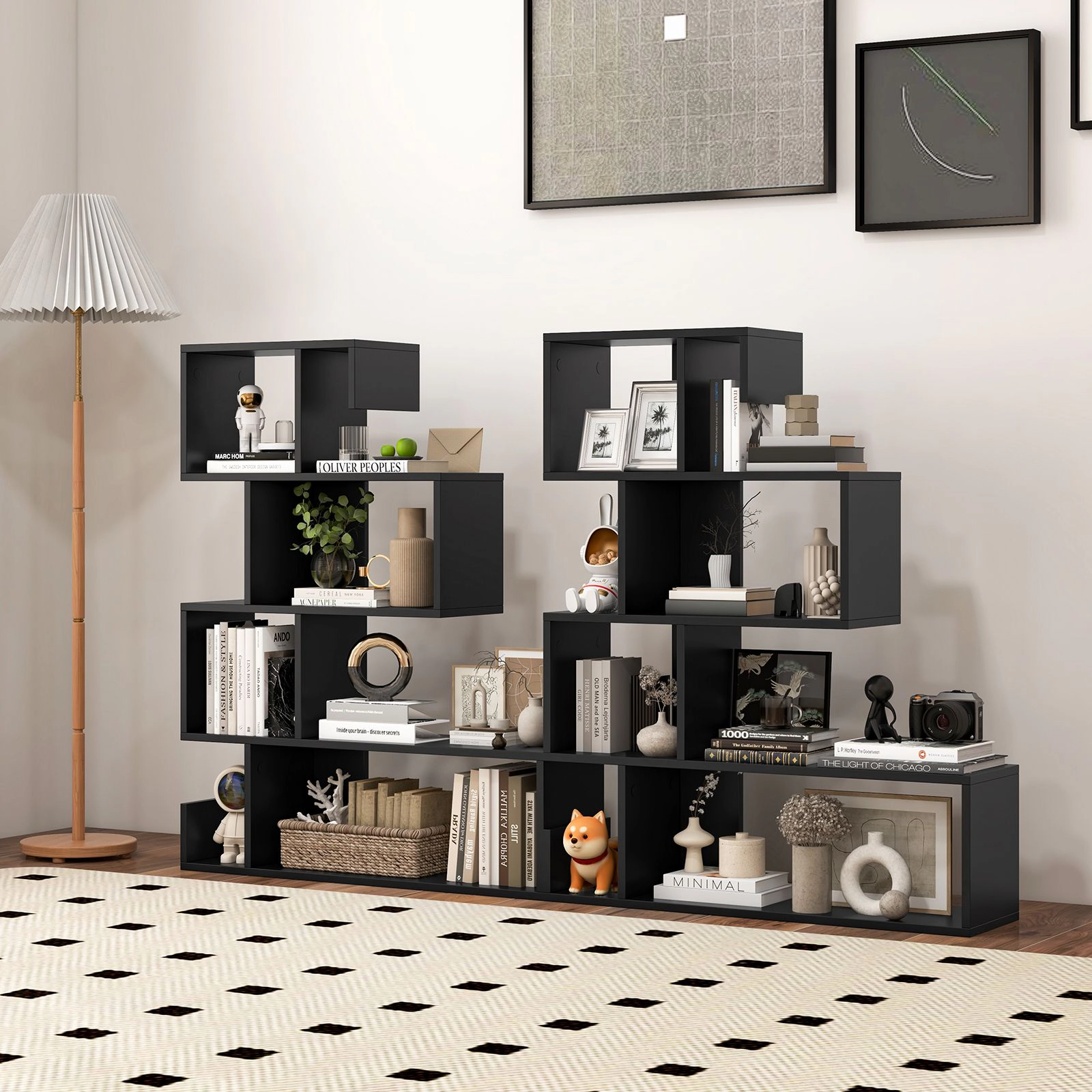 SlickBlue Modern S Shaped Bookcase with Storage Shelves