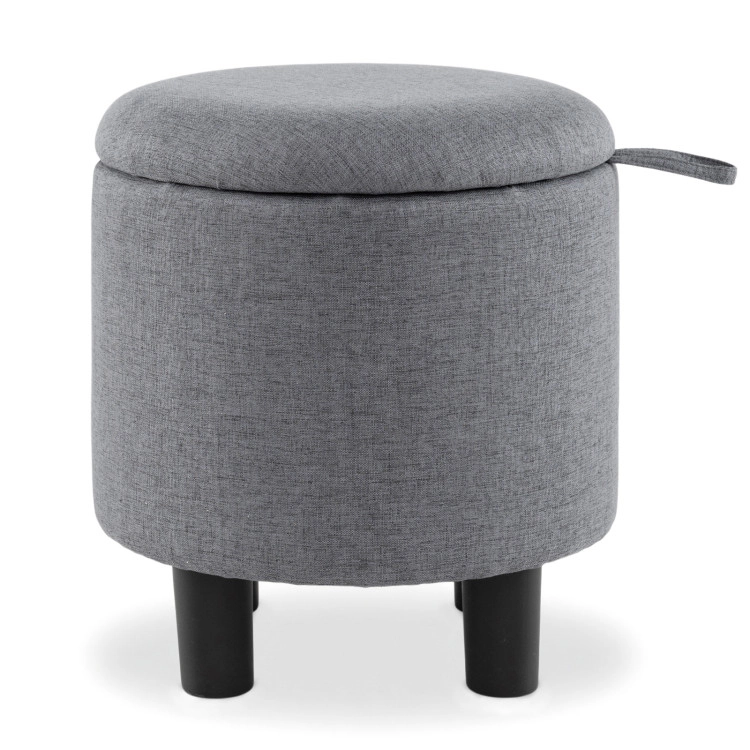 Hivvago Round Storage Ottoman Linen Fabric Upholstered Footrest Stool