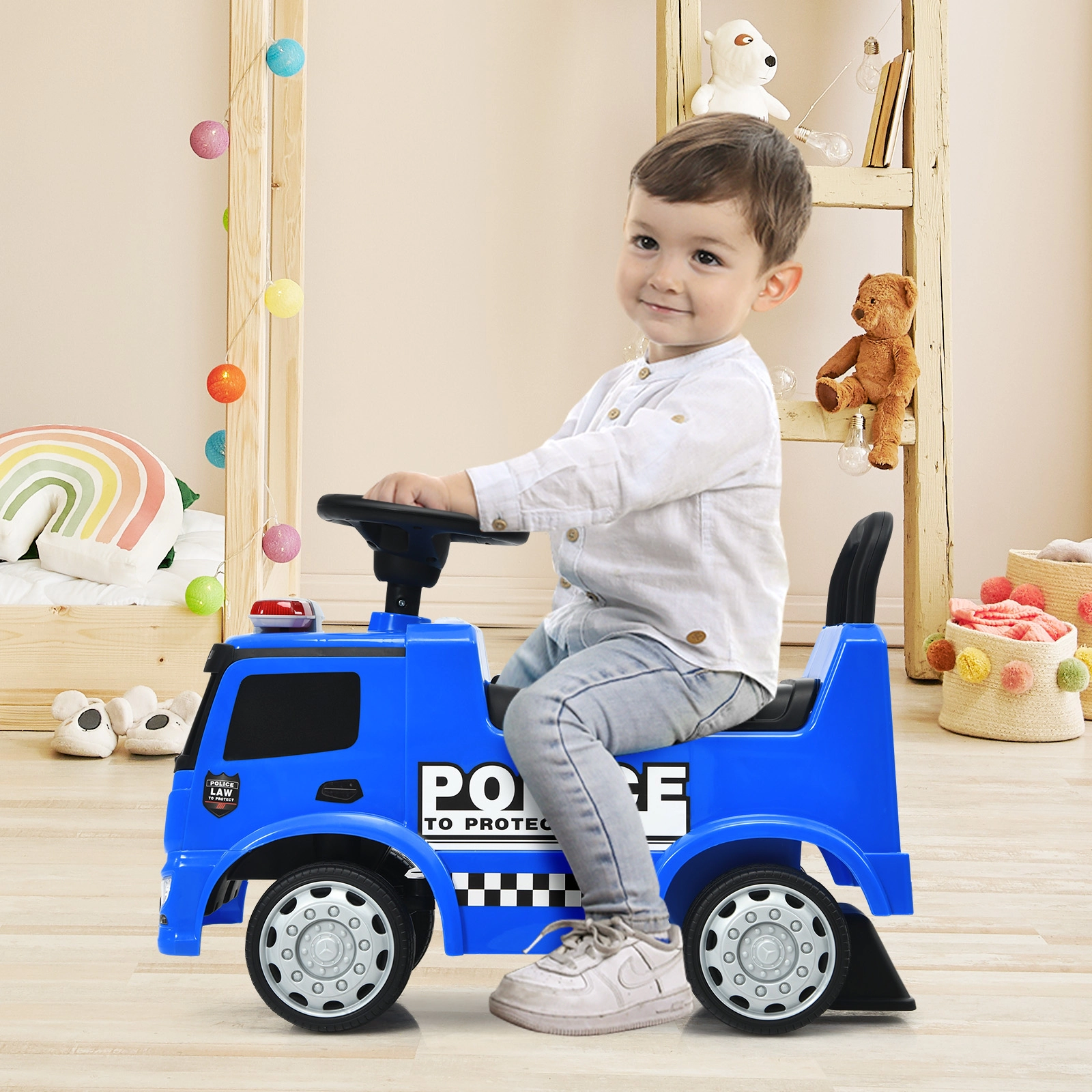 SUGIFT Kids Ride On Push Licensed Police Car Truck 55-lb Capacity Ages 12-36 Months Blue
