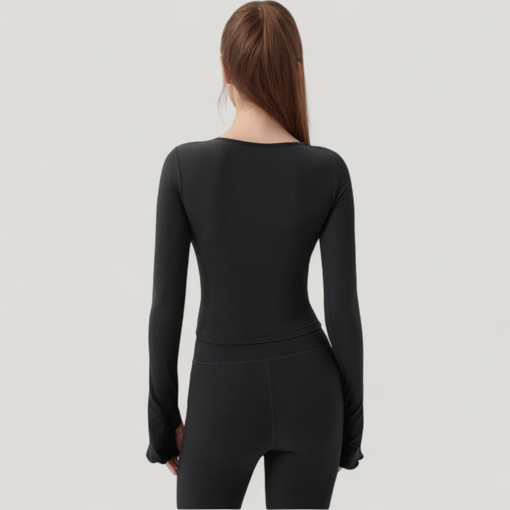 Anna-Kaci Women's Long Sleeve Ribbed Knit Fitted Top with Asymmetrical Neckline and Thumbhole Cuffs