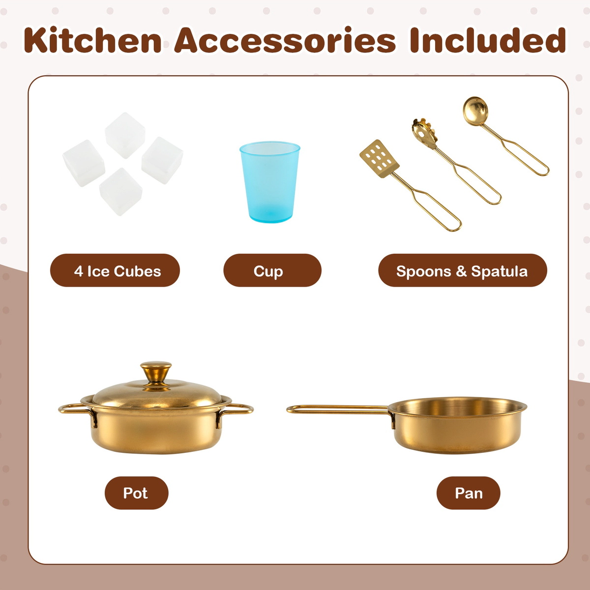 SUGIFT Toddler Pretend Play Kitchen with Sink Stoves Blackboard and Storage 32-in Frame Ages 3-6 Years Brown MDF
