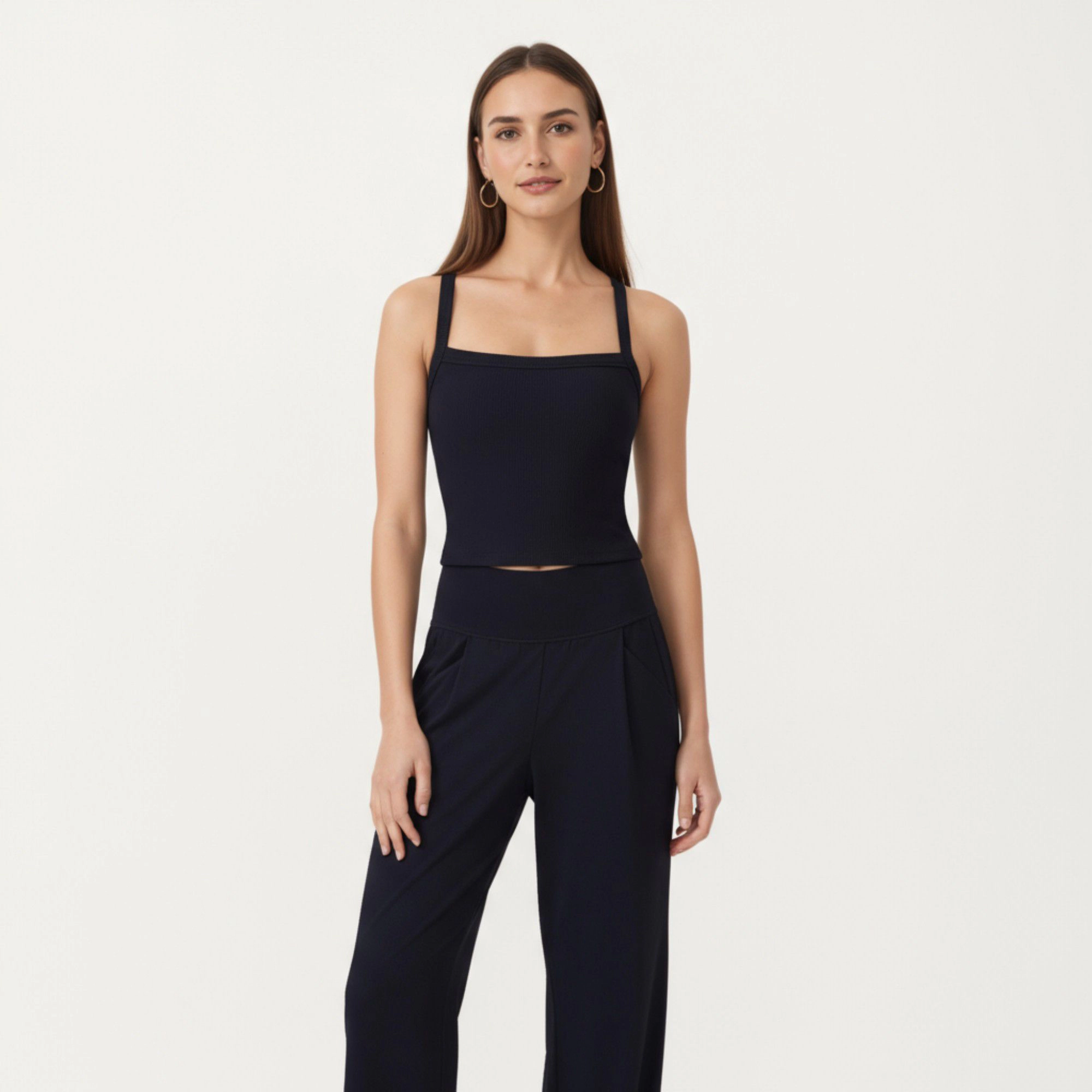 Anna-Kaci Women's Square Neck Ribbed Knit Cropped Tank Top with Wide Shoulder Straps