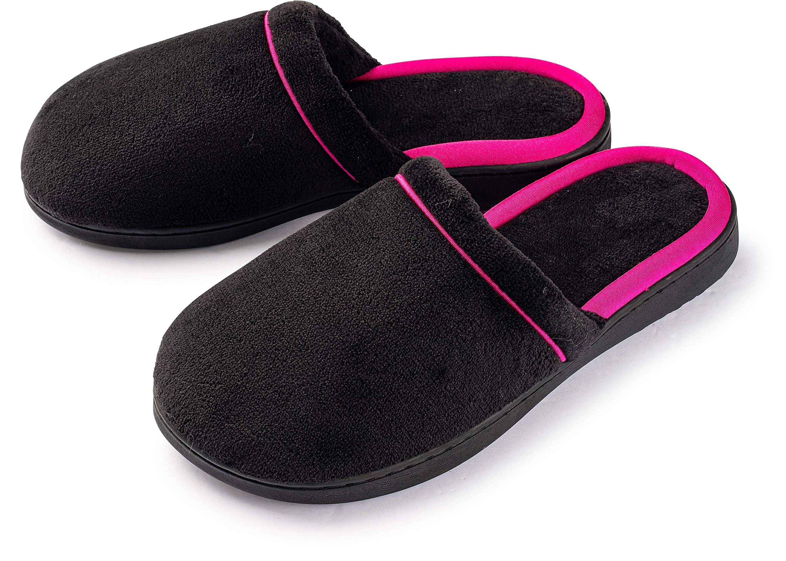Roxoni Women's Slippers Memory Foam Soft Terry Ladies House Slipper – Black Small