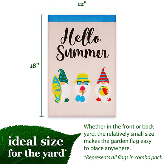 G128 Holiday Gnomes Garden Flag Set 12x18 inch - 12pc Burlap Polyester Double-Sided