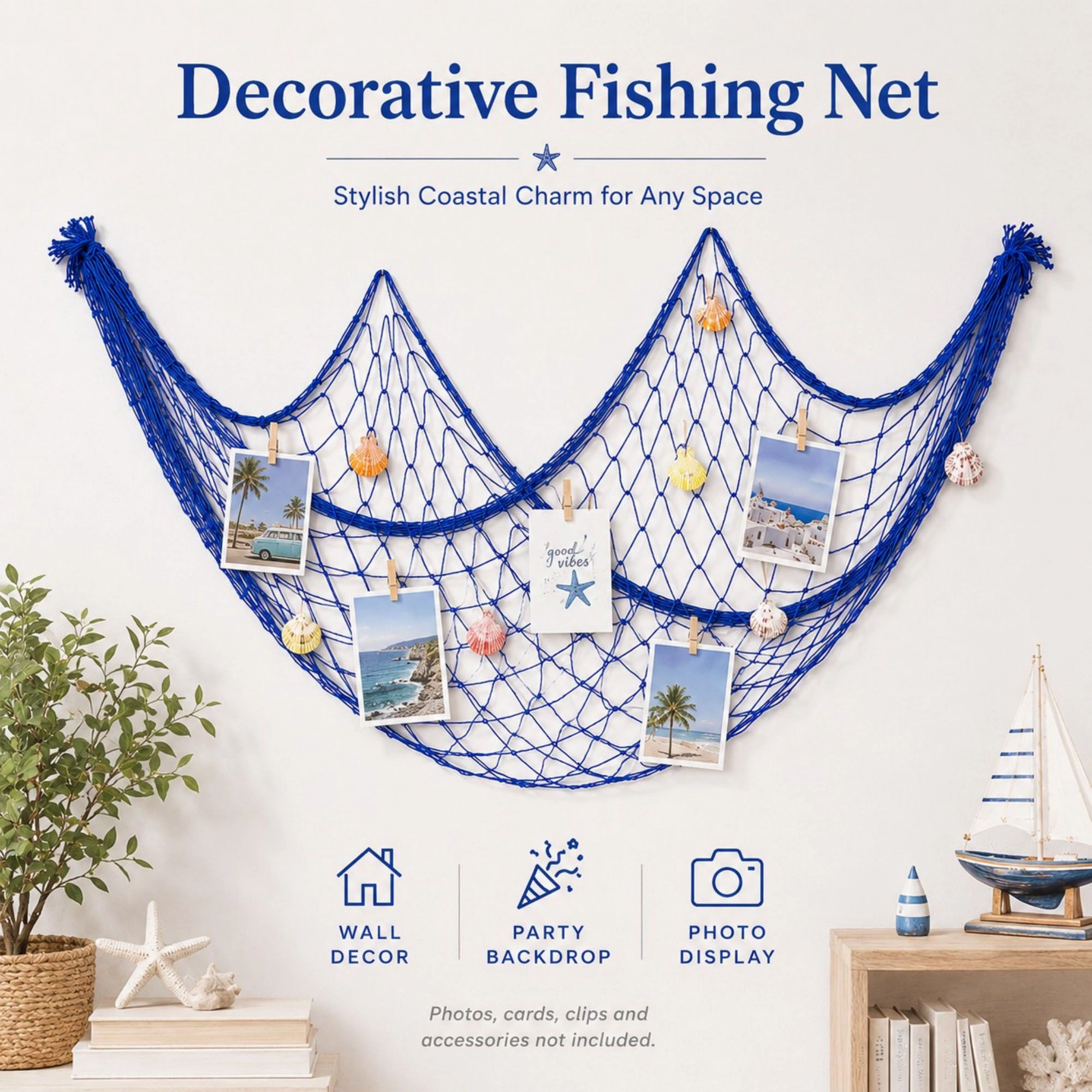 Alilang Unisex Decorative Fishing Net Wall Hanging Nautical Coastal Photo Display Decor