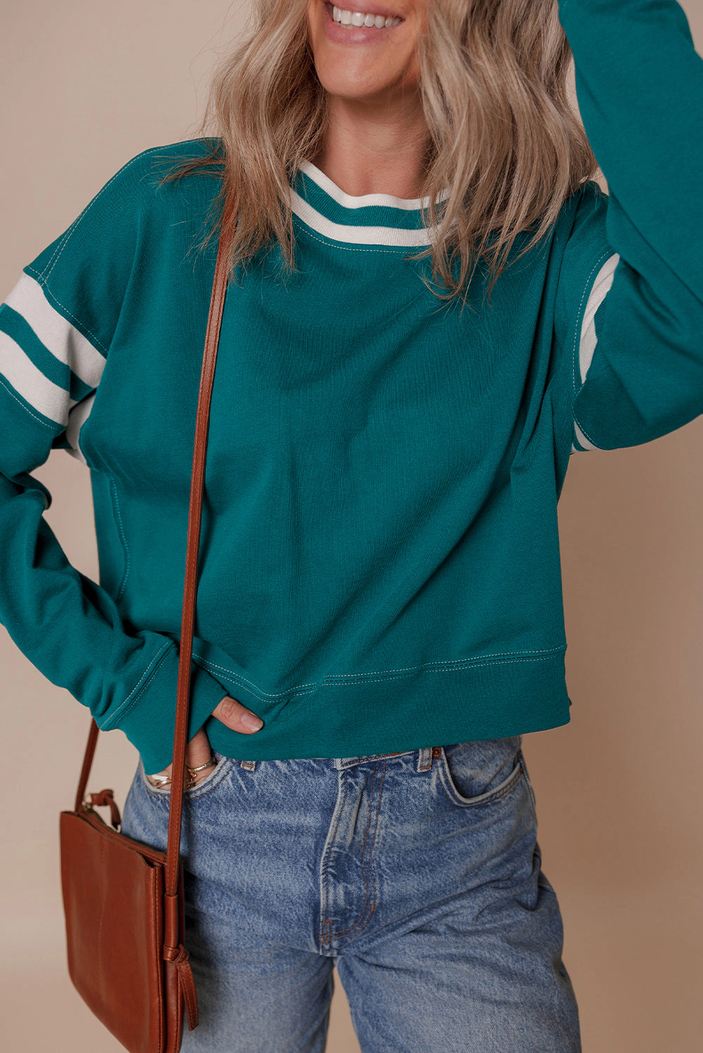 Threaded Pear Women's Jadeita Patchwork Drop Shoulder Sweatshirt