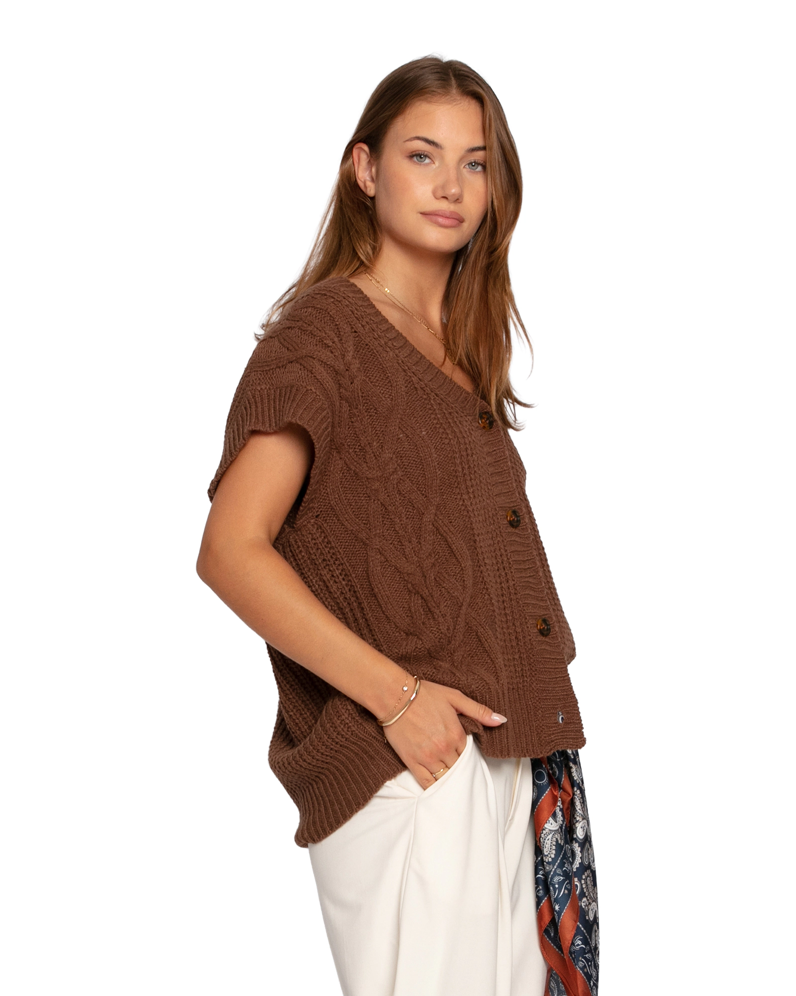 Belle & Bloom Rosette Oversized Knitted Vest