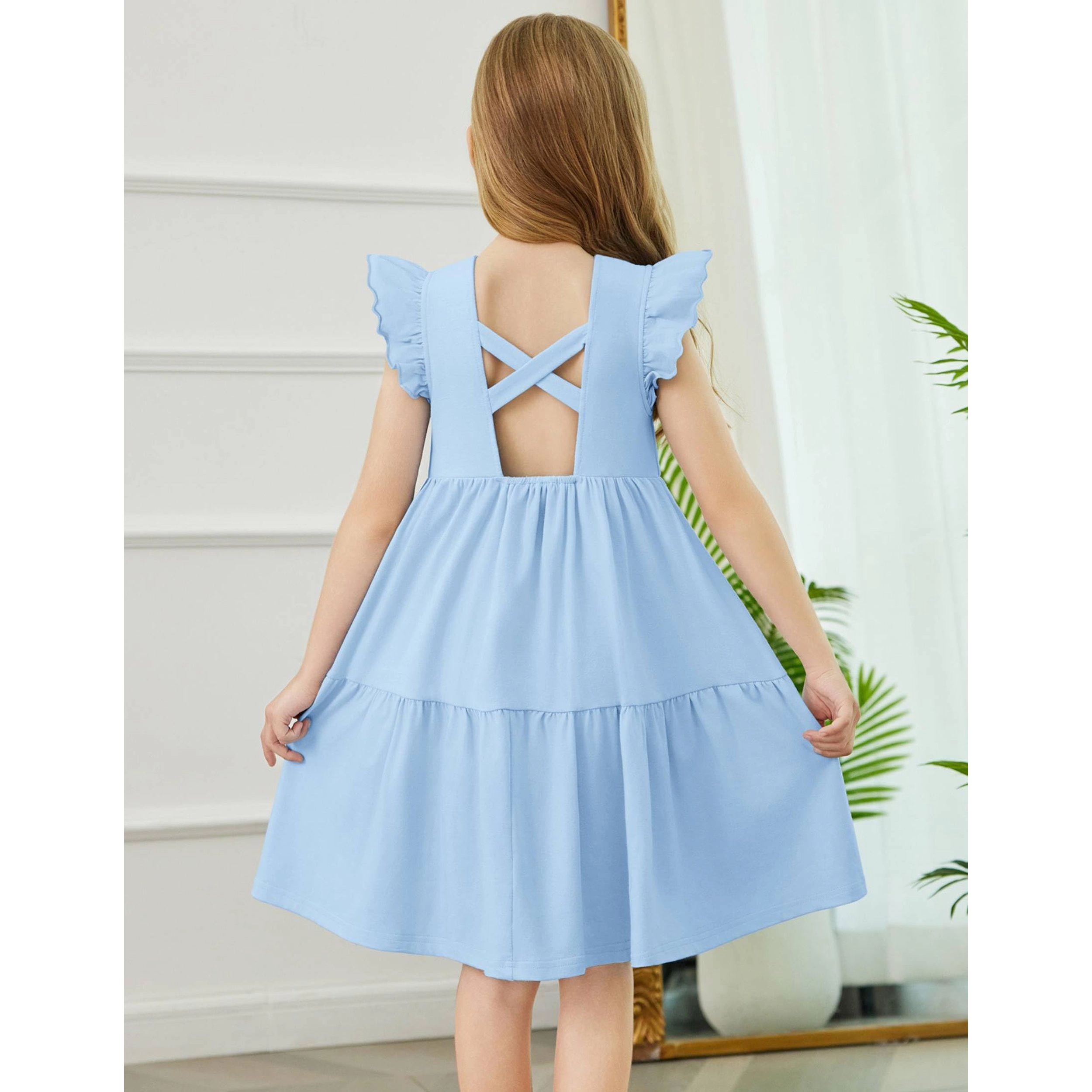 Arshiner Summer Dress Cute Kids Wedding Elastic Waist Swing Sundress For Little Girls