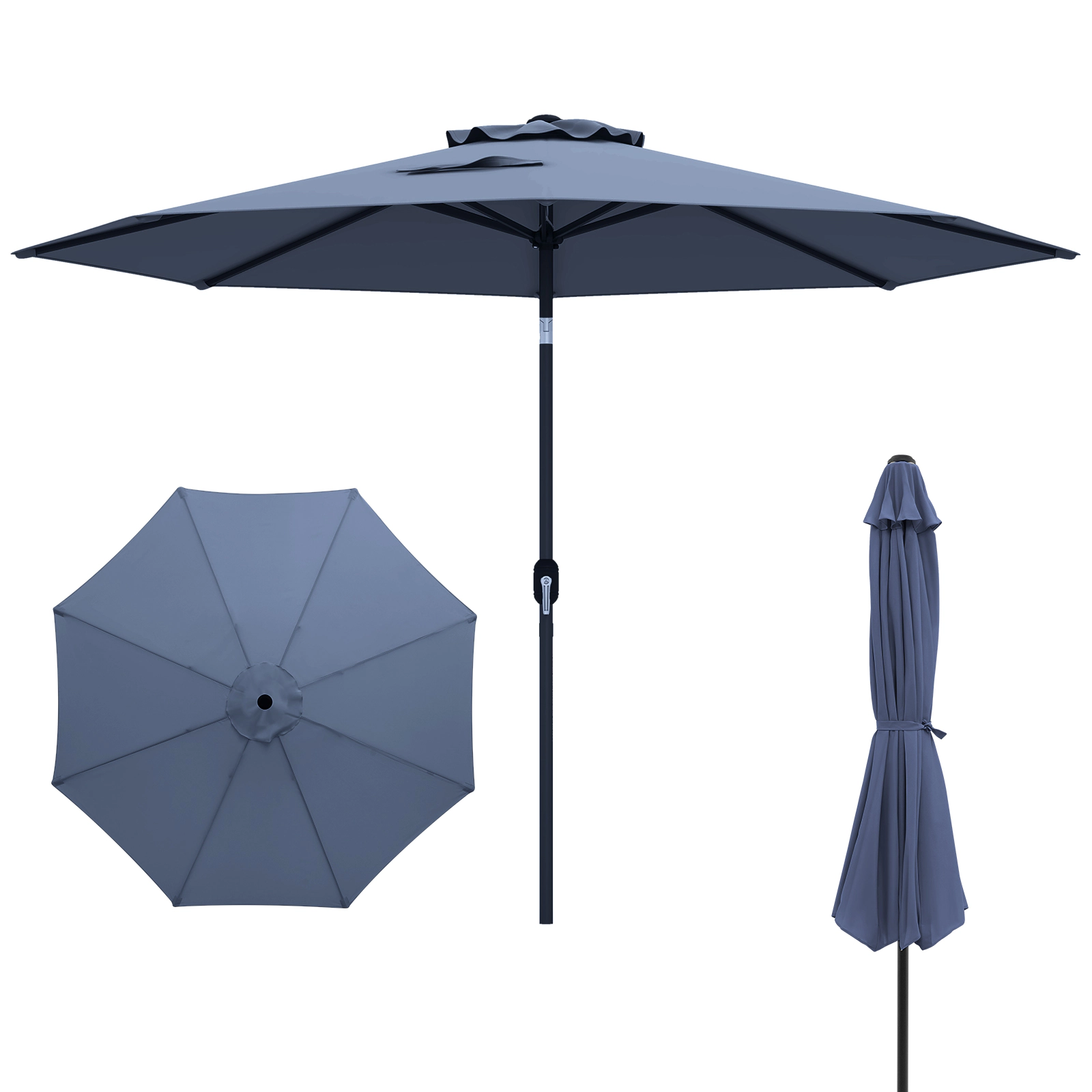 SUGIFT 10-ft Navy Patio Umbrella with Push Button Tilt Hand Crank and Steel Pole for Deck Pool and Cafe