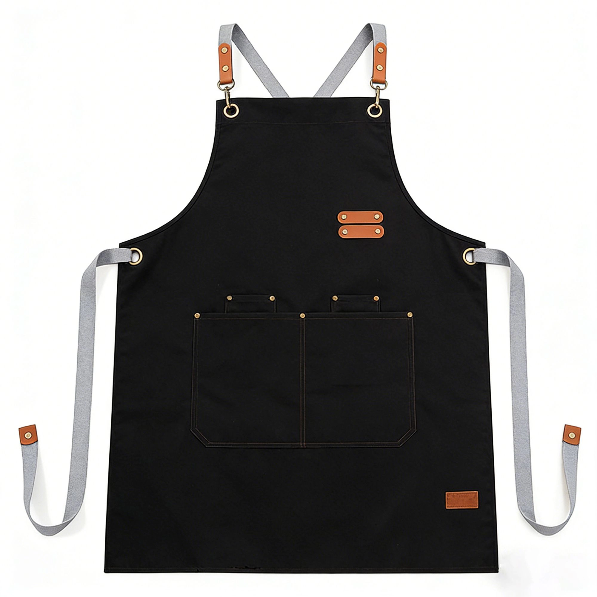 Alilang Unisex PU Leather Kitchen Apron with Adjustable Cross Back Straps Multi Pocket Work for Cooking