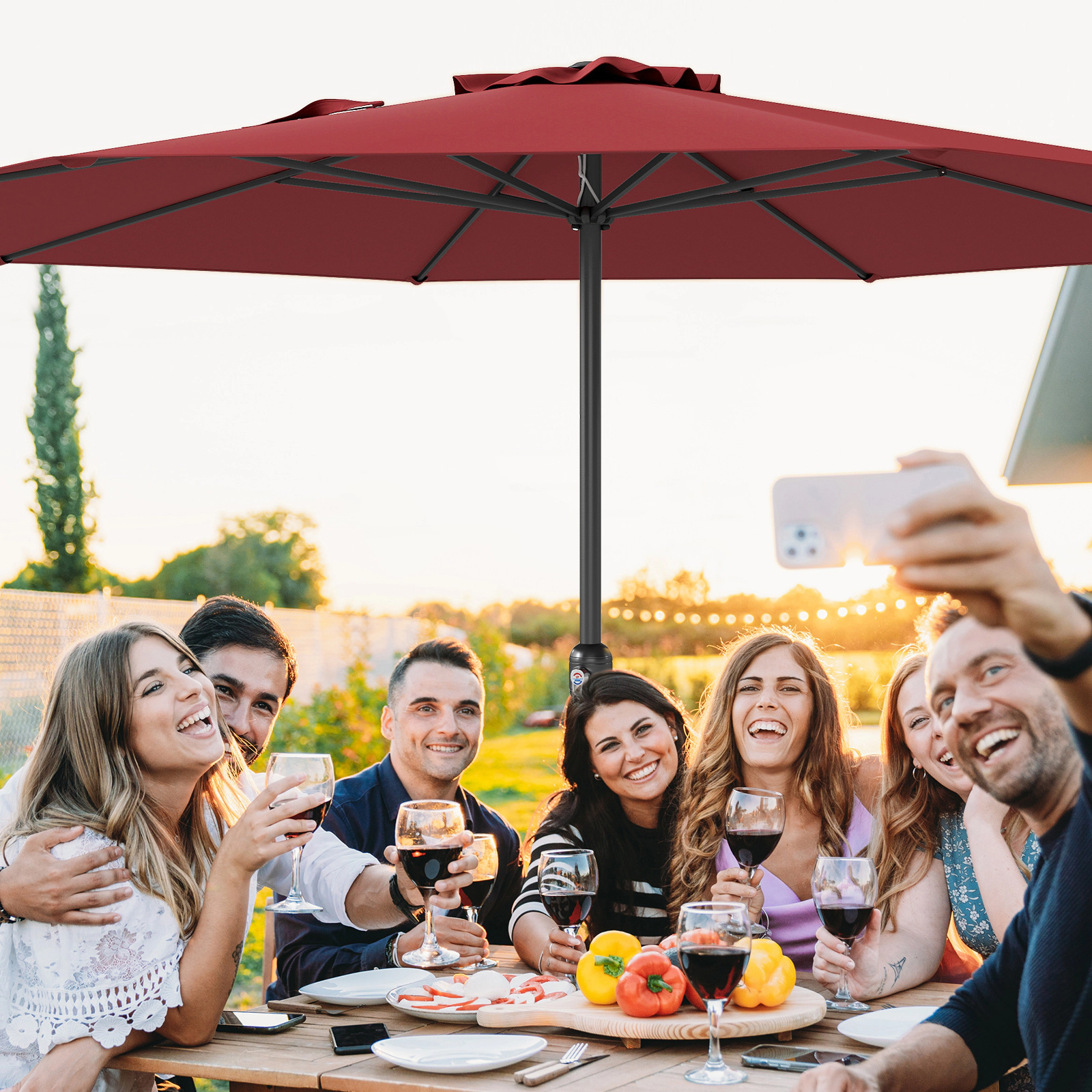 SUGIFT 12-Ft Patio Umbrella with Crank Handle and 8 Sturdy Ribs 12 x 8.2-in Canopy 6.9-ft Umbrella Rim Height Red