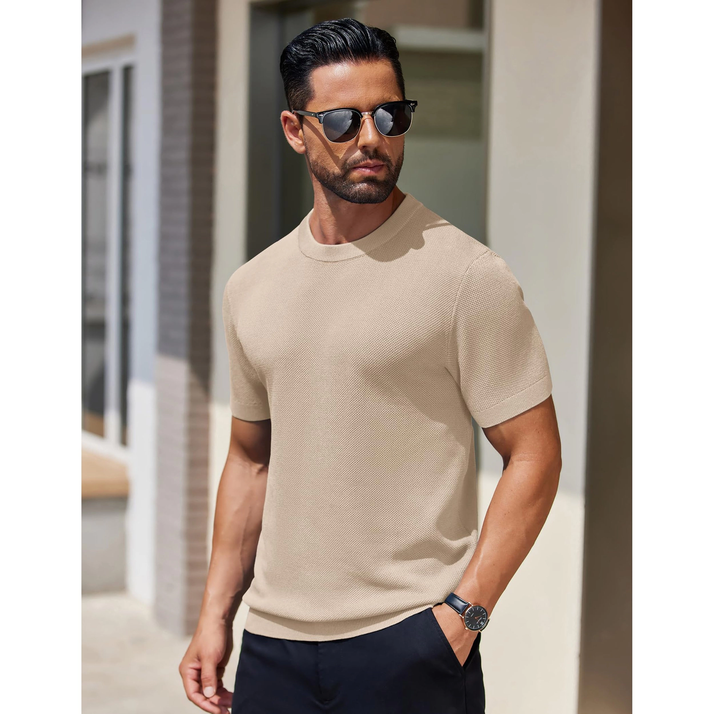COOFANDY Men's Regular Fit Short Sleeve Crew Neck Pullover Sweater