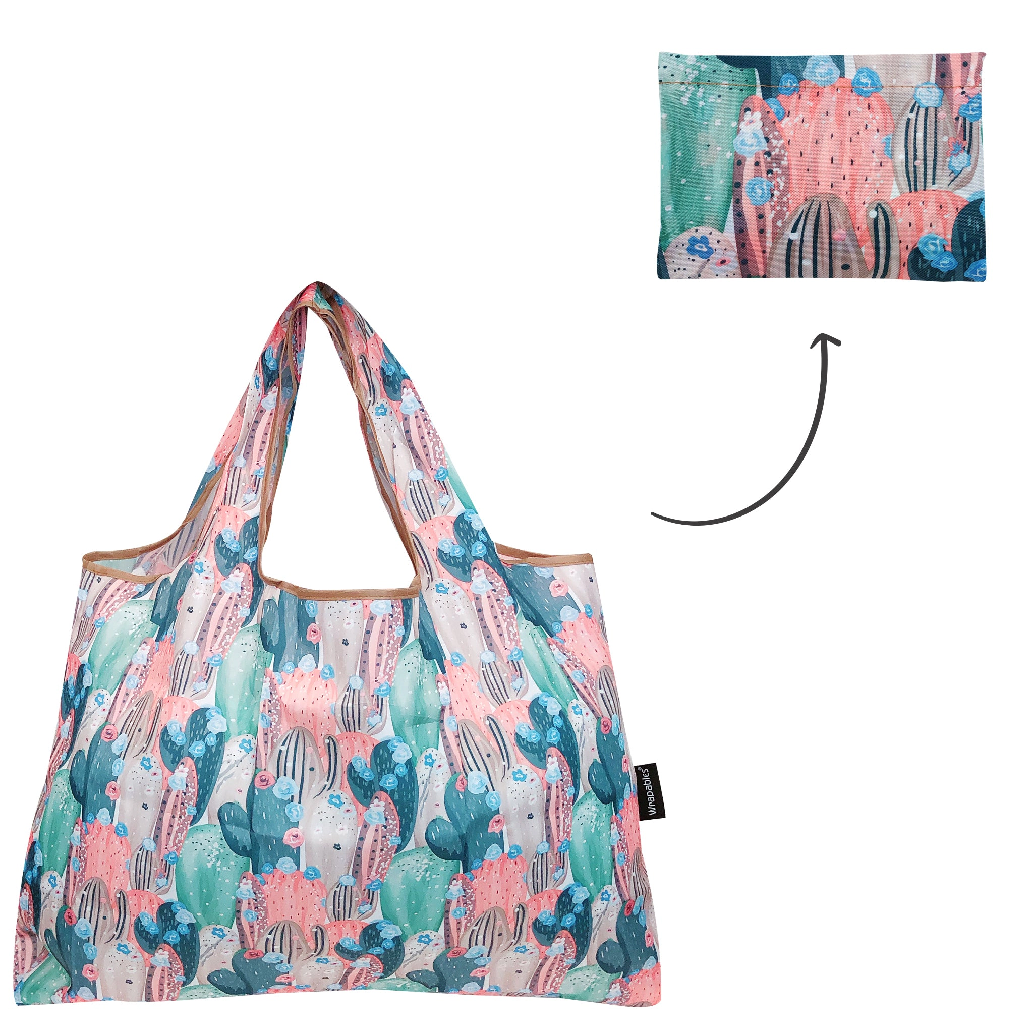 Wrapables Large Nylon Reusable Shopping Bags for Groceries (Set of 3), Cacti, Floral, Poppies