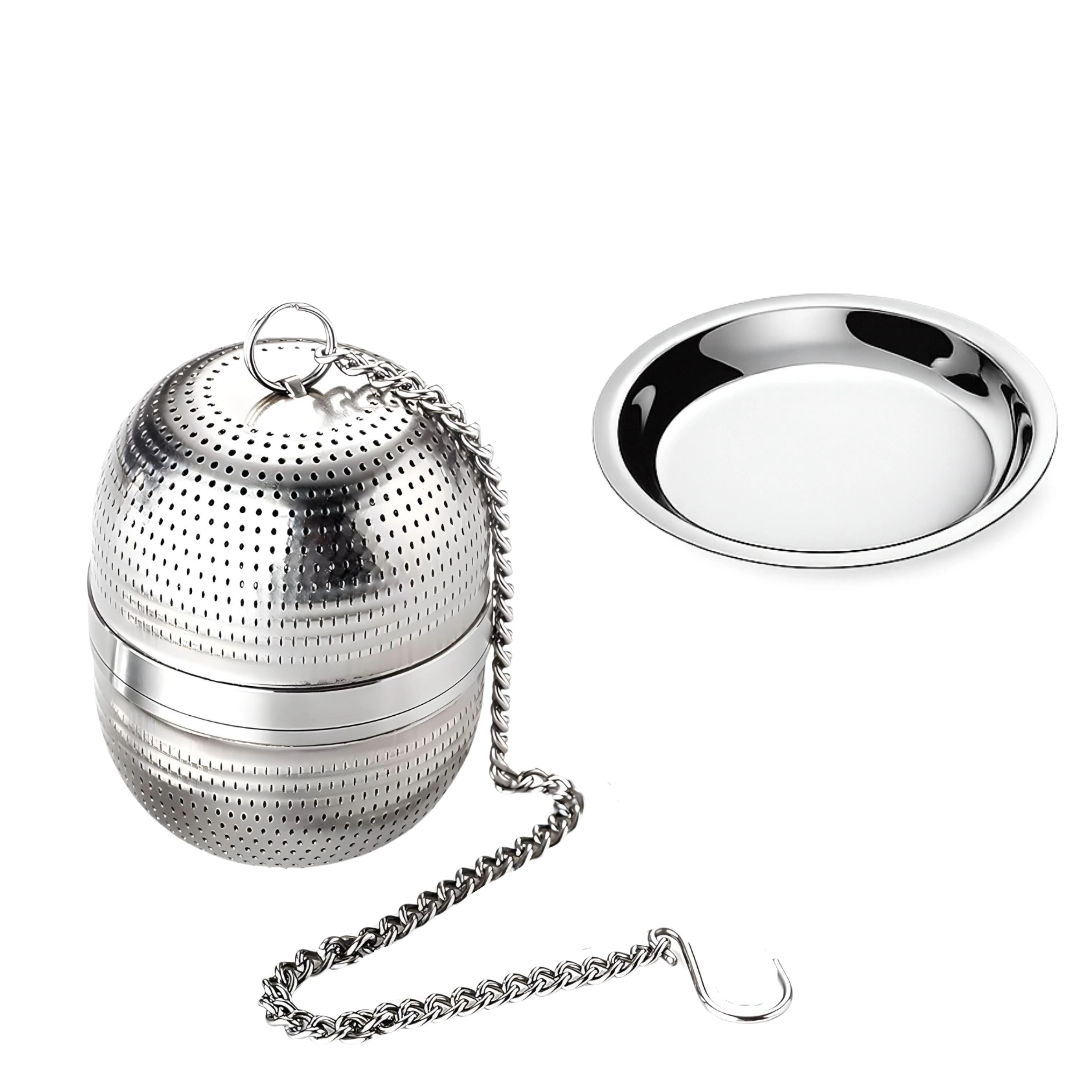 Kitcheniva Reusable Stainless Steel Fine Mesh Spice & Tea Infuser With Chain & Drip Tray
