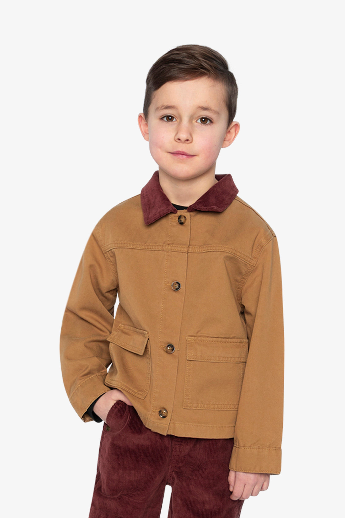 Deux par Deux Unisex Button-Front Ribbed Collar Barn Jacket