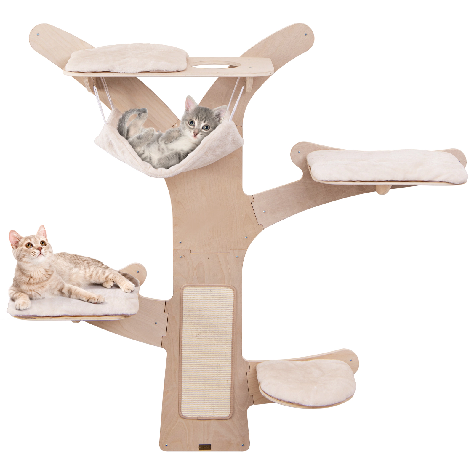 SUGIFT 71-in Wall-Mounted Cat Shelves Climbing Tower with Hammock 4 Padded Platforms and Sisal Mat