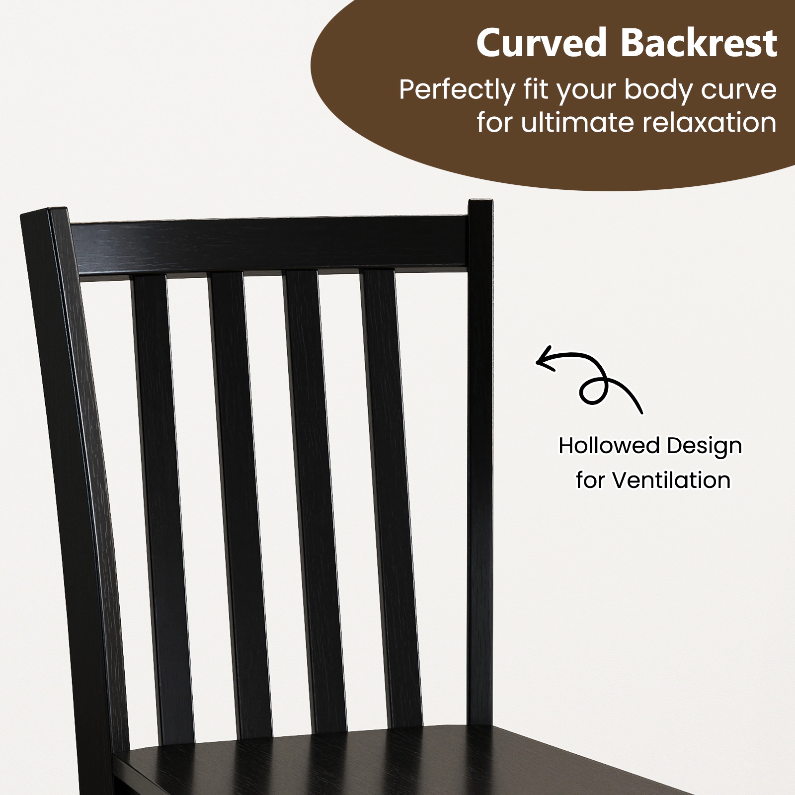 LJG Rustic Dining Chairs Set of 2 Wooden Kitchen with Slat Tilt Backrest