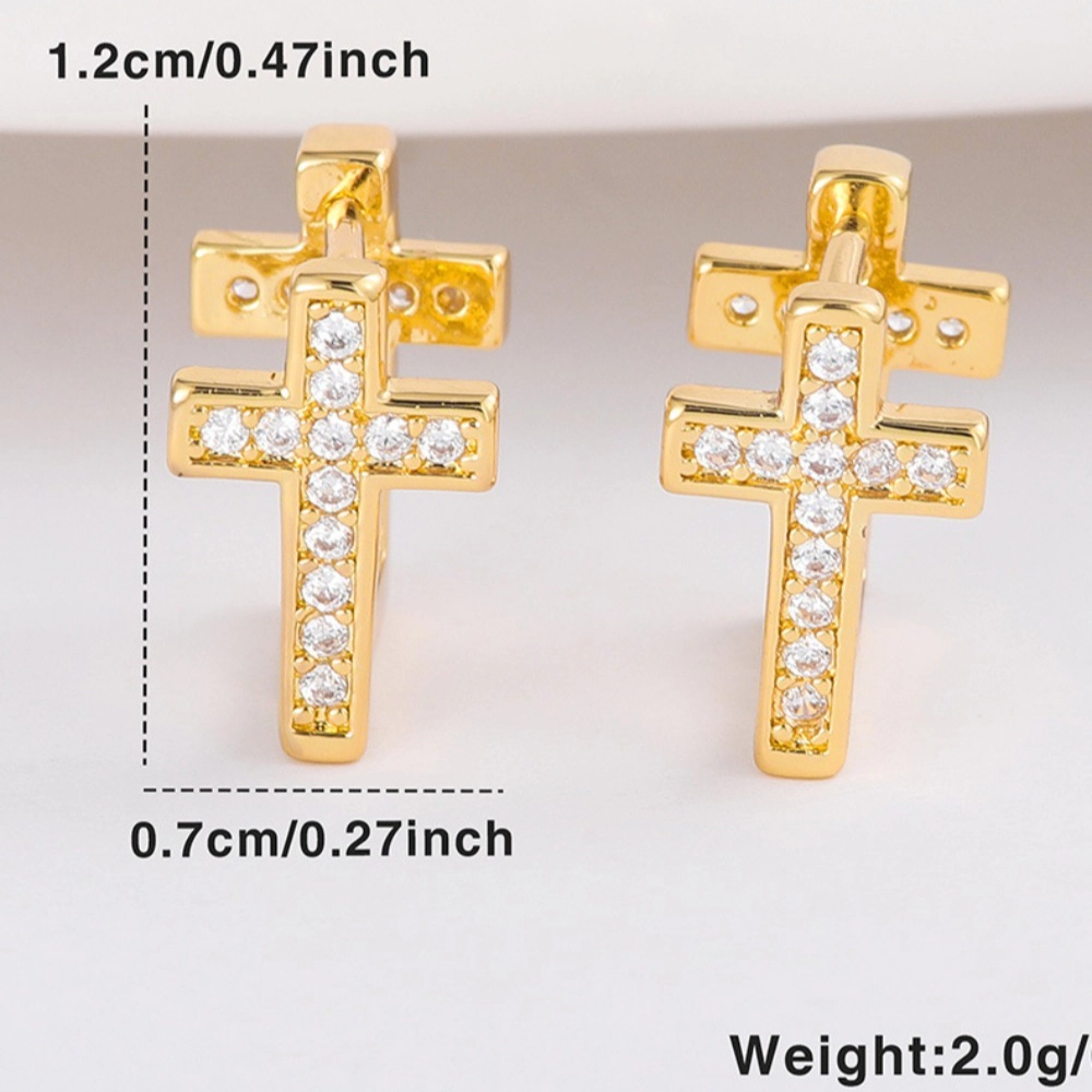 Plated Paved Cubic Zirconia Cross Huggie Hoop Earrings