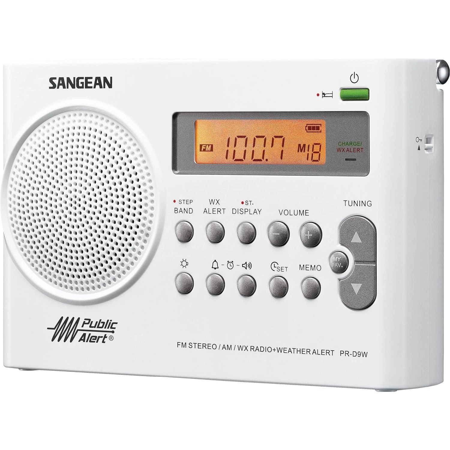 SANGEAN PR-D9W Portable AM/FM Radio with NOAA Weather Alerts and Built-In Battery Charger, White