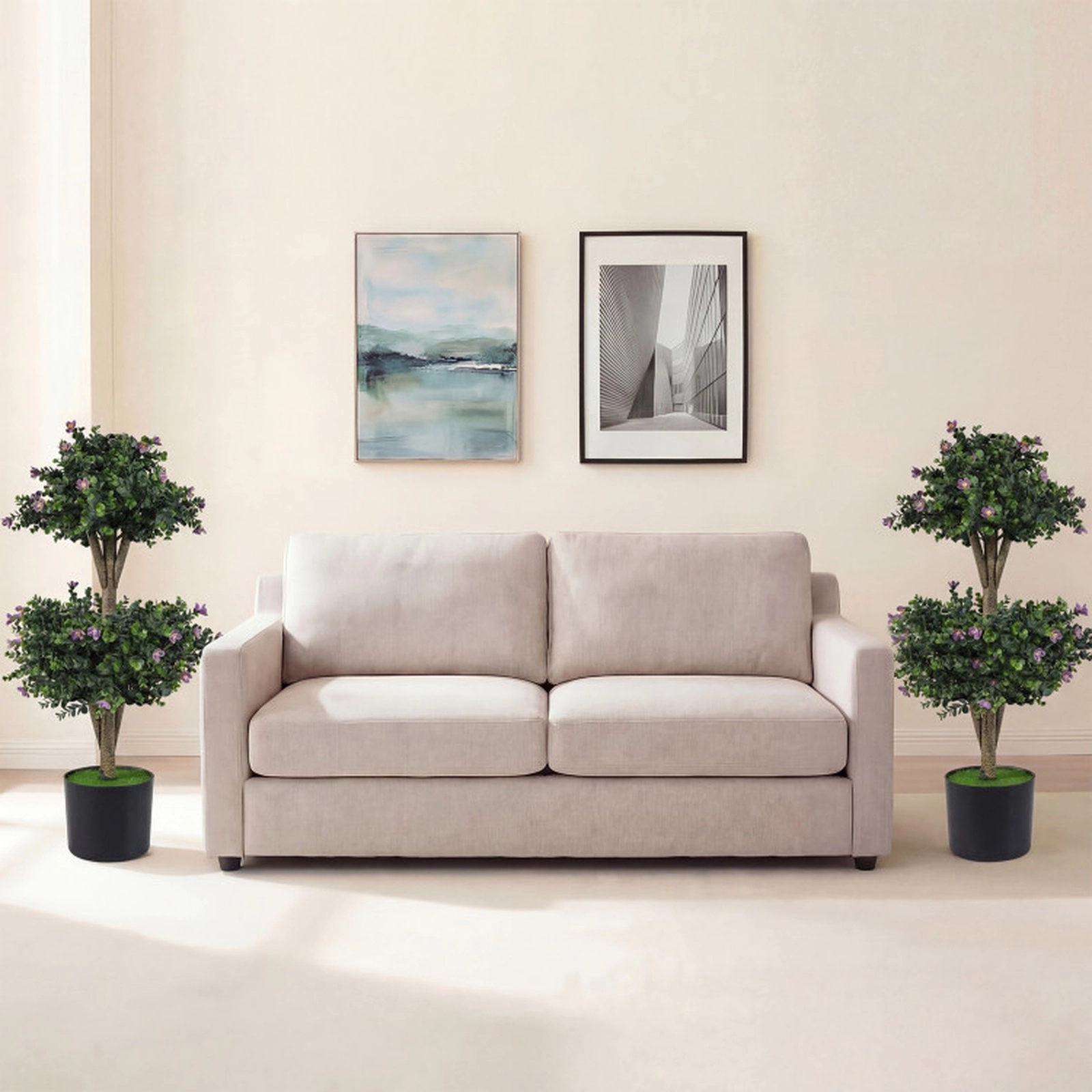 SUGIFT Set of 2 Double Ball Boxwood 41 Blossoms Faux Topiary Trees 36-in Tall 6-in x 5-in Pot 16.5-lb Purple