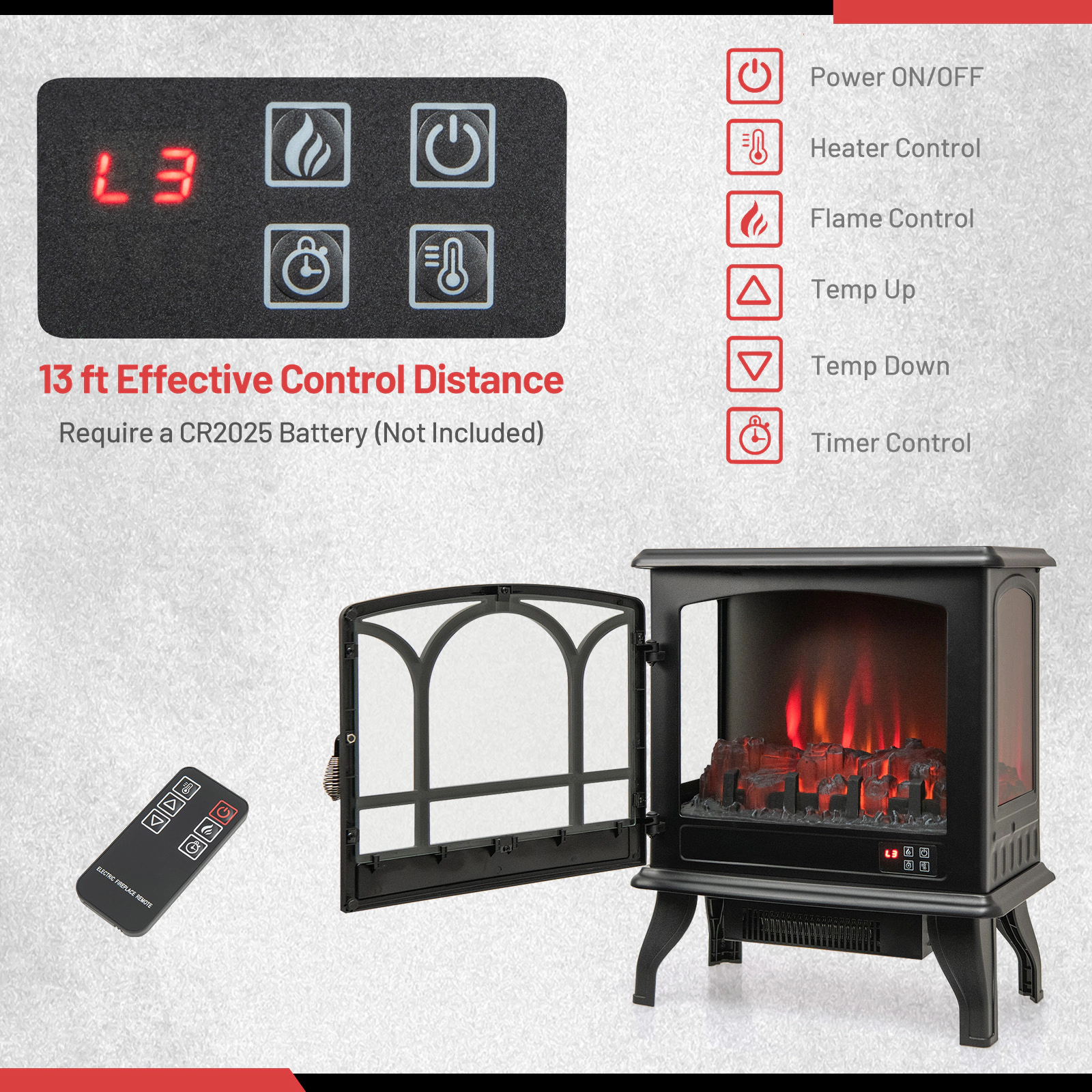 SlickBlue Freestanding Electric Fireplace Heater with Glass Panels