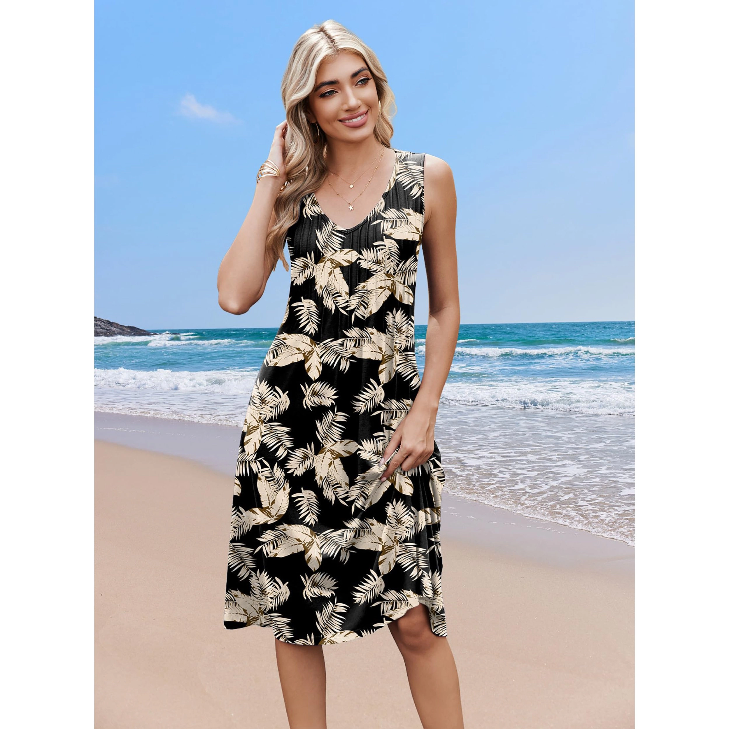 Zeagoo Women's V Neck Sleeveless Midi Dress