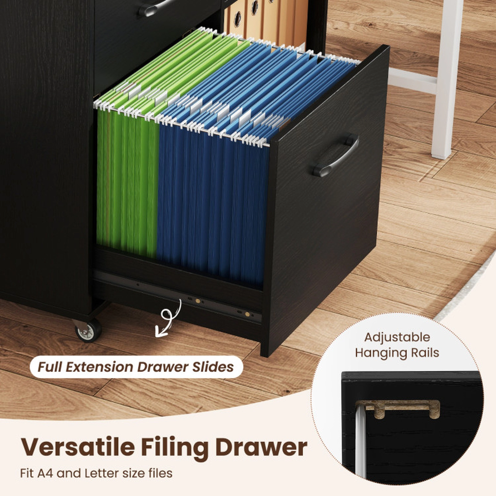 SUGIFT 3-Drawer Mobile Lateral File Cabinet Printer Stand with Side Storage