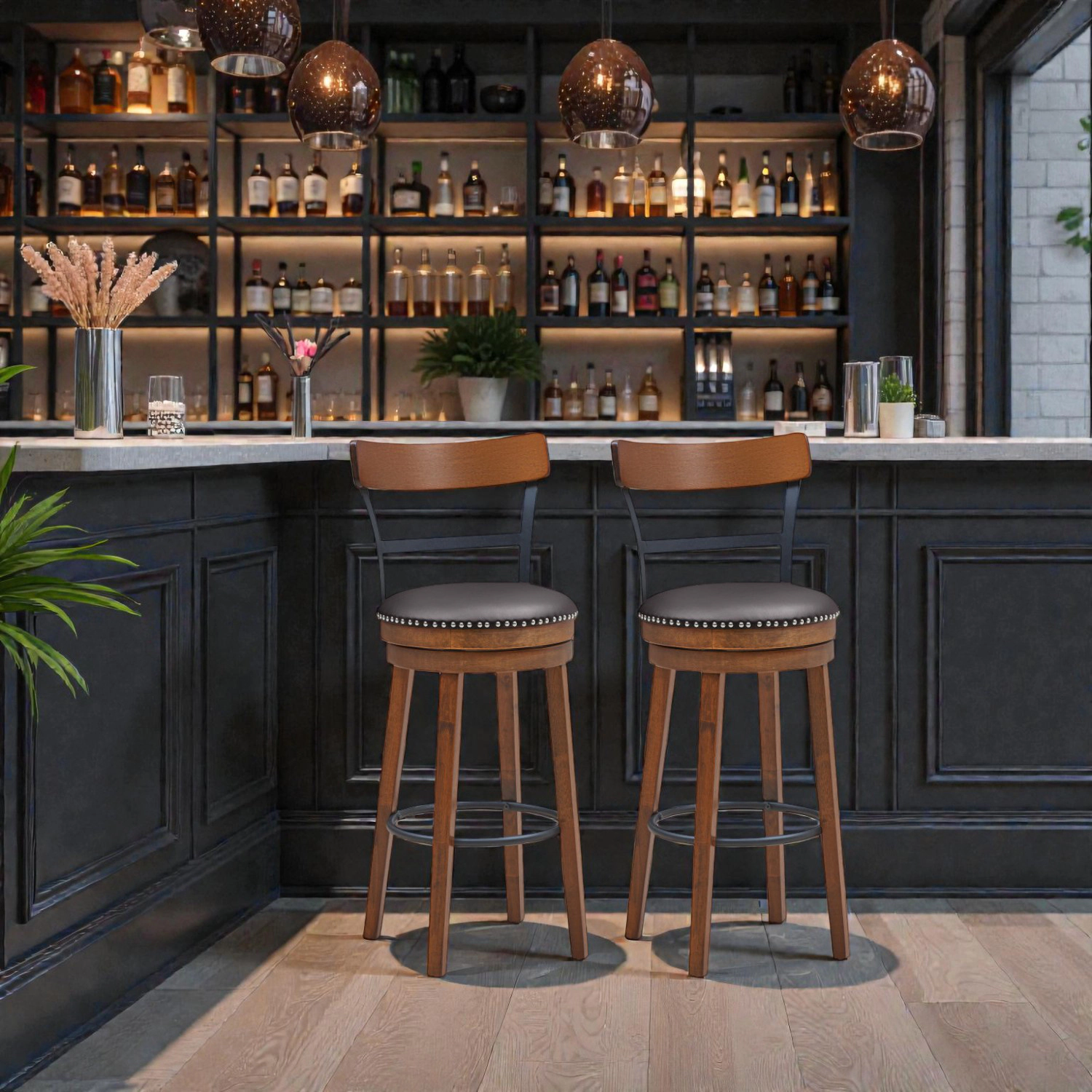 Hivvago Set of 2 Adjustable Swivel Counter Stools for Kitchen or Bar Use