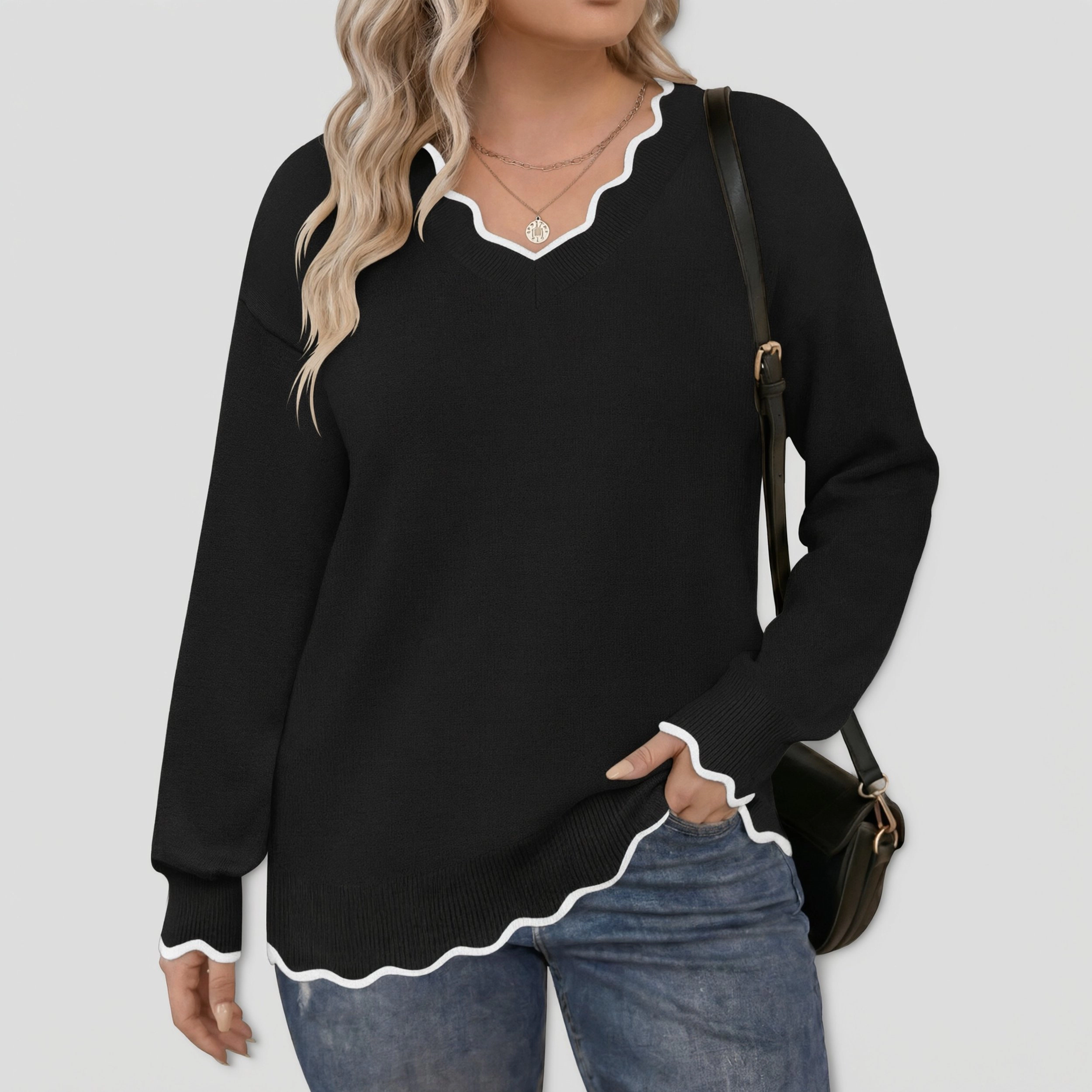 Zeagoo Women's Plus V Neck Lightweight Long Sleeve Sweater