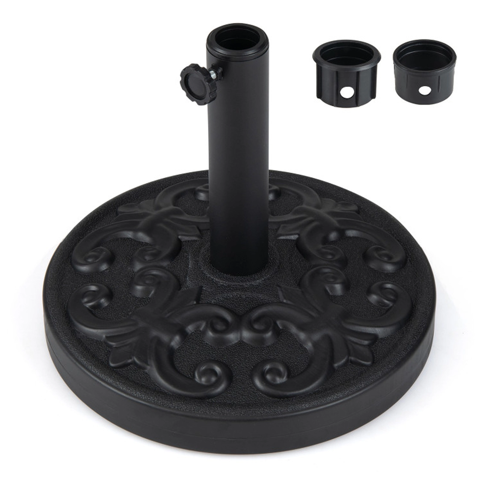 SUGIFT 26.5-lb Heavy-duty Round Umbrella Stand Base 33.5-in Tall for 8-9 ft Patio Umbrellas 1.5-1.9 in Poles Black