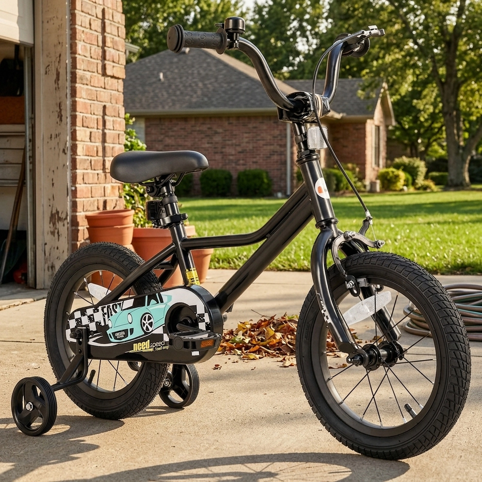 14-in Kids Bike Removable Training Wheels Low Step Frame Hand/Coaster Brakes Bell Reflectors Boys/Girls Ages 3-5 Black