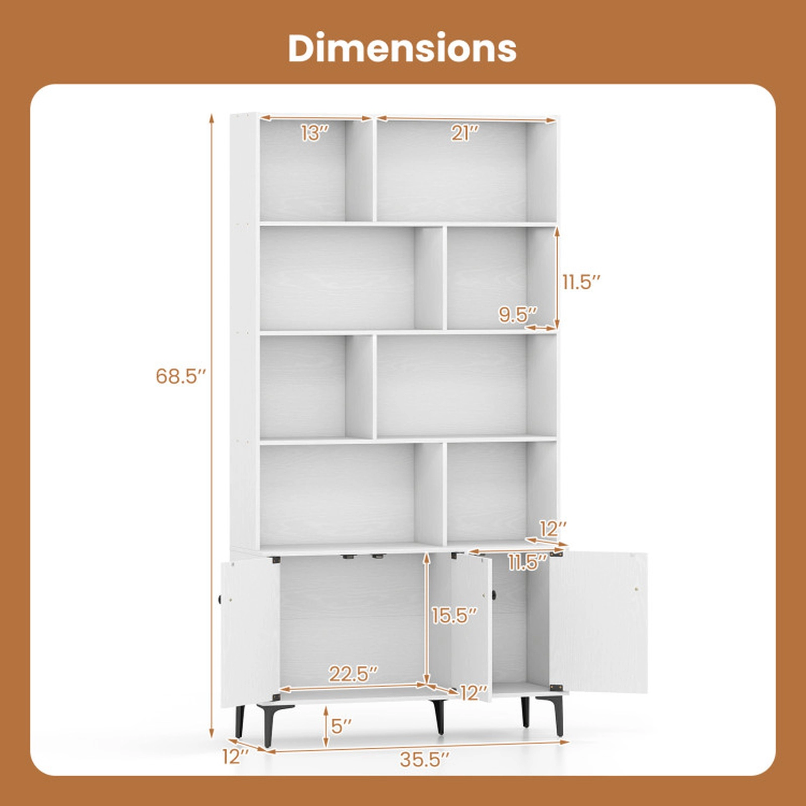 SUGIFT White Bookshelf with 3 Doors and 2 Anti-Tipping Kits for Home Office