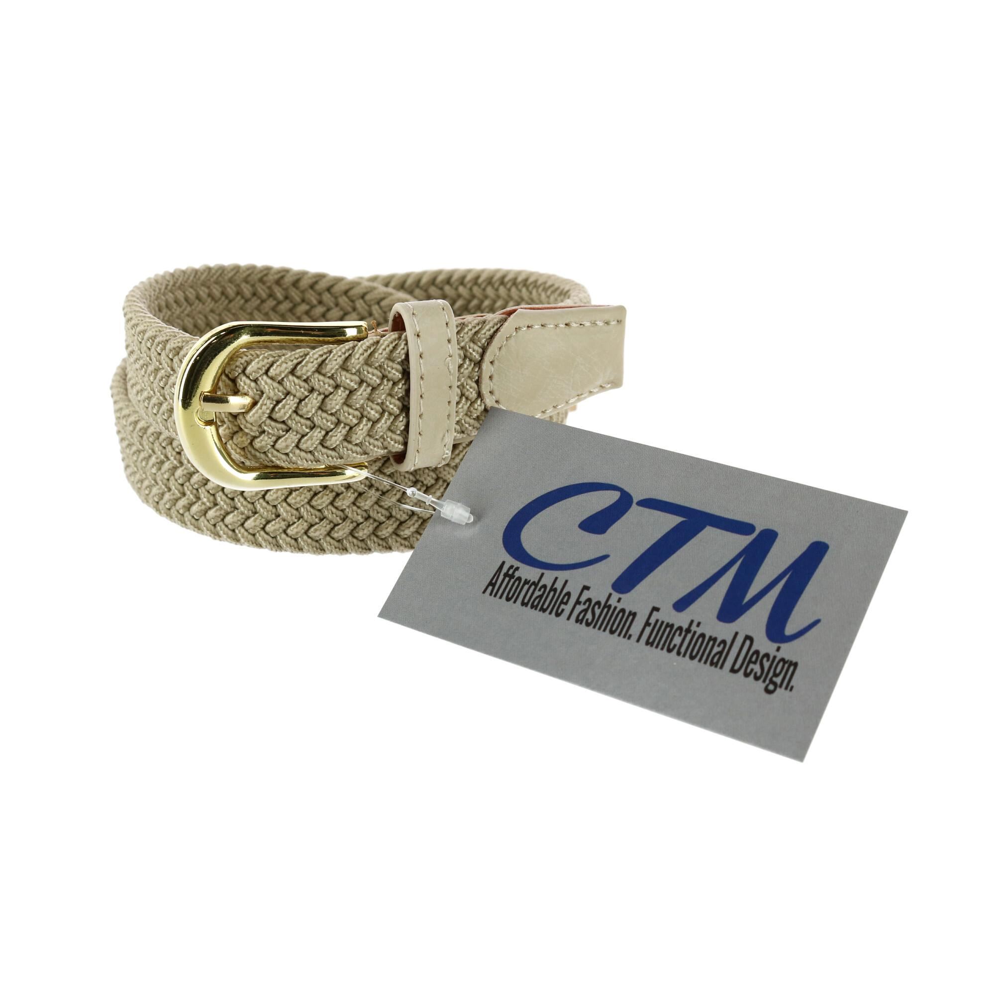 CTM Women's Elastic Braided Stretch Belt with Gold Buckle 1 Inch