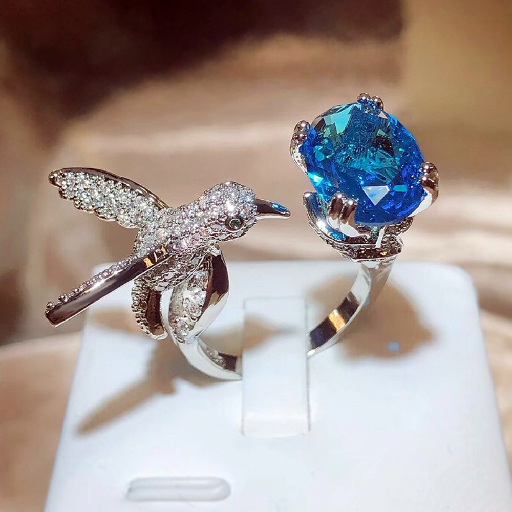 Wardrobe Whimsy Hummingbird Design Oval Cubic Zirconia Statement Ring
