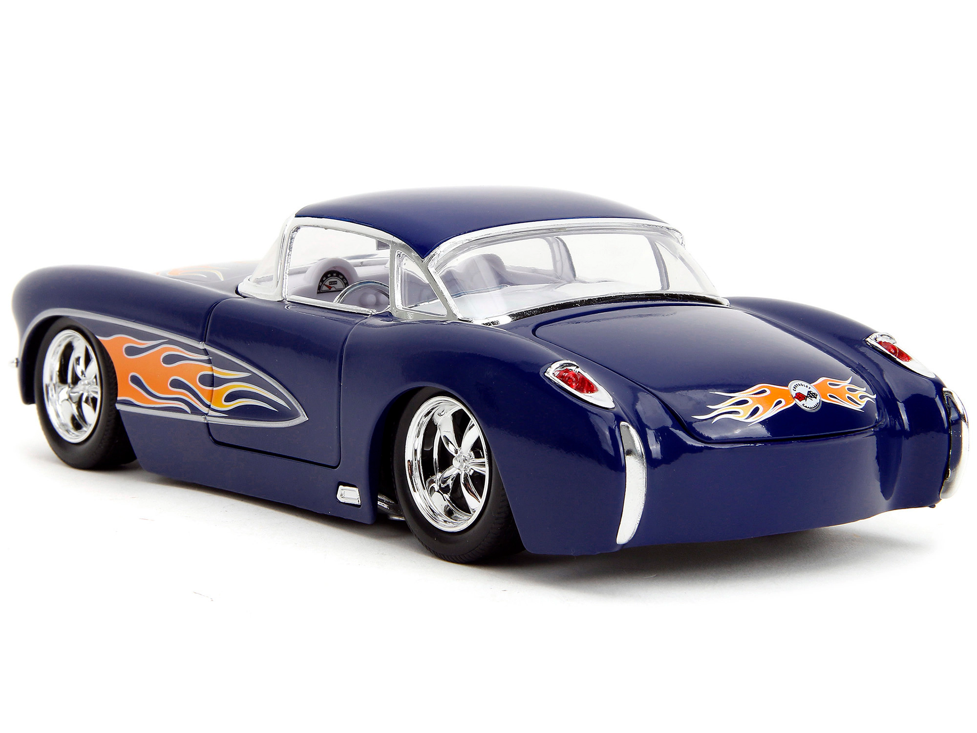 Jada 1957 Chevrolet Corvette Dark Blue with Flame Graphics and White Interior "Bigtime Muscle" Series 1/24