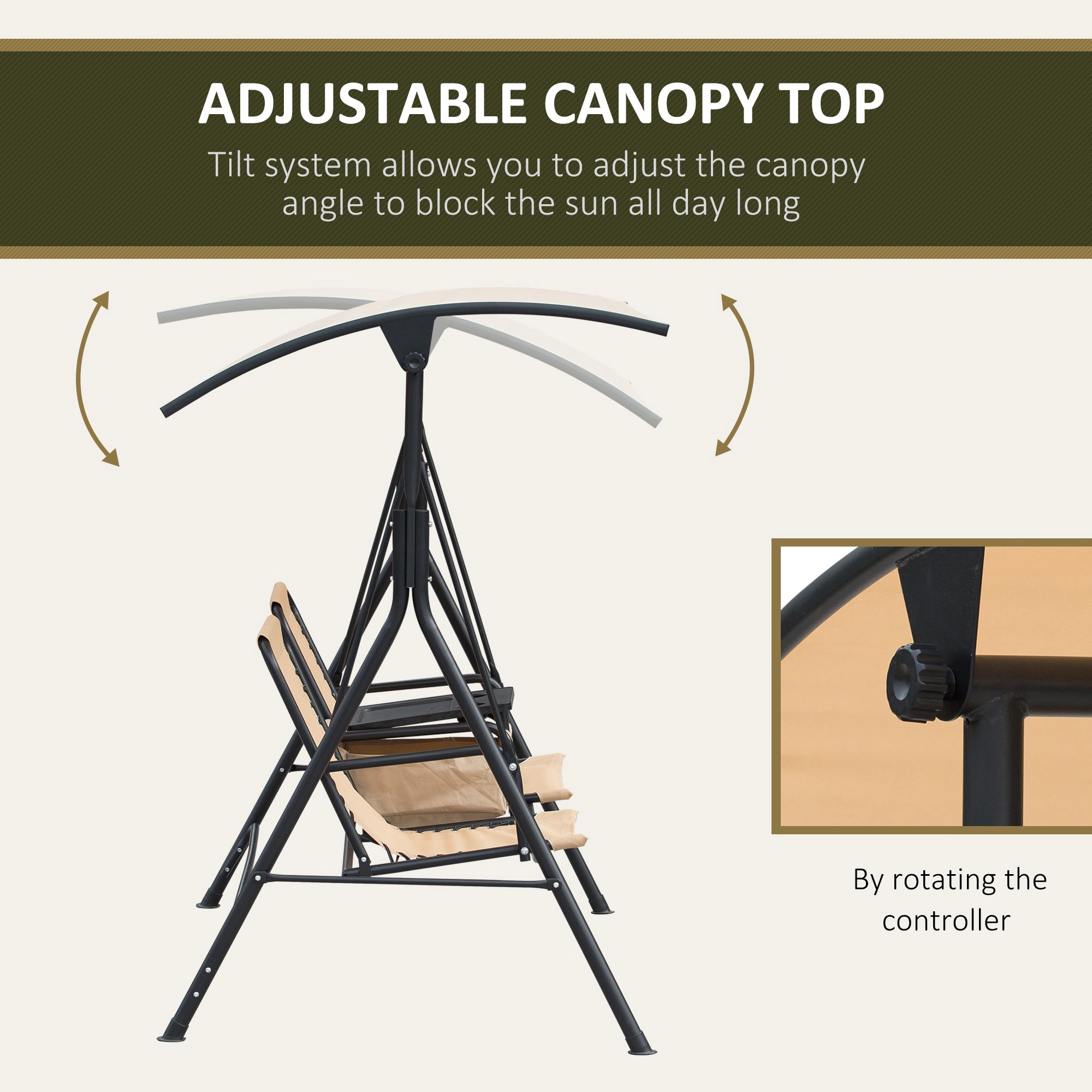 HONGGE Porch Swing with Canopy Storage Table Cup Holder