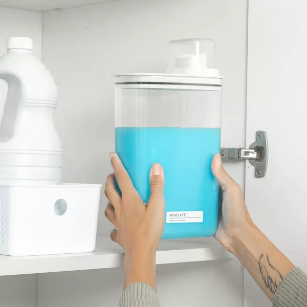 OU 78oz Laundry Detergent Dispenser w Measuring Cap, Liquid Soap & Fabric Softener Dispenser w/ Internal Drip Return Lid